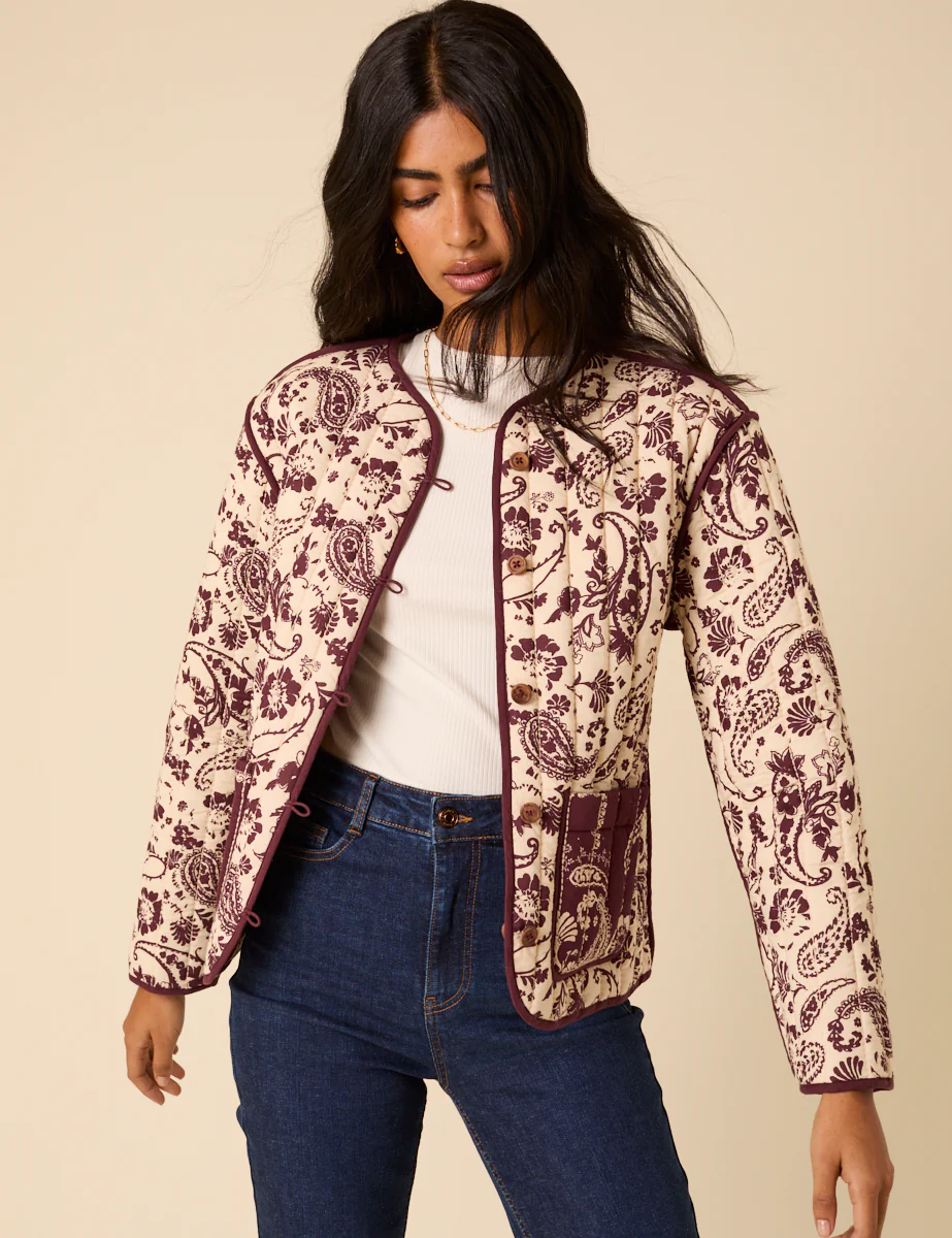 Burgundy Floral Reversible Quilted Jacket - Image 2