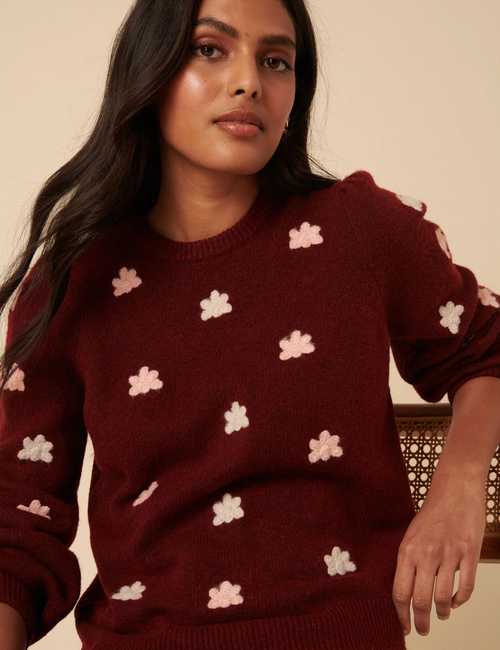 Burgundy Flower Embroidered Jumper - Image 2