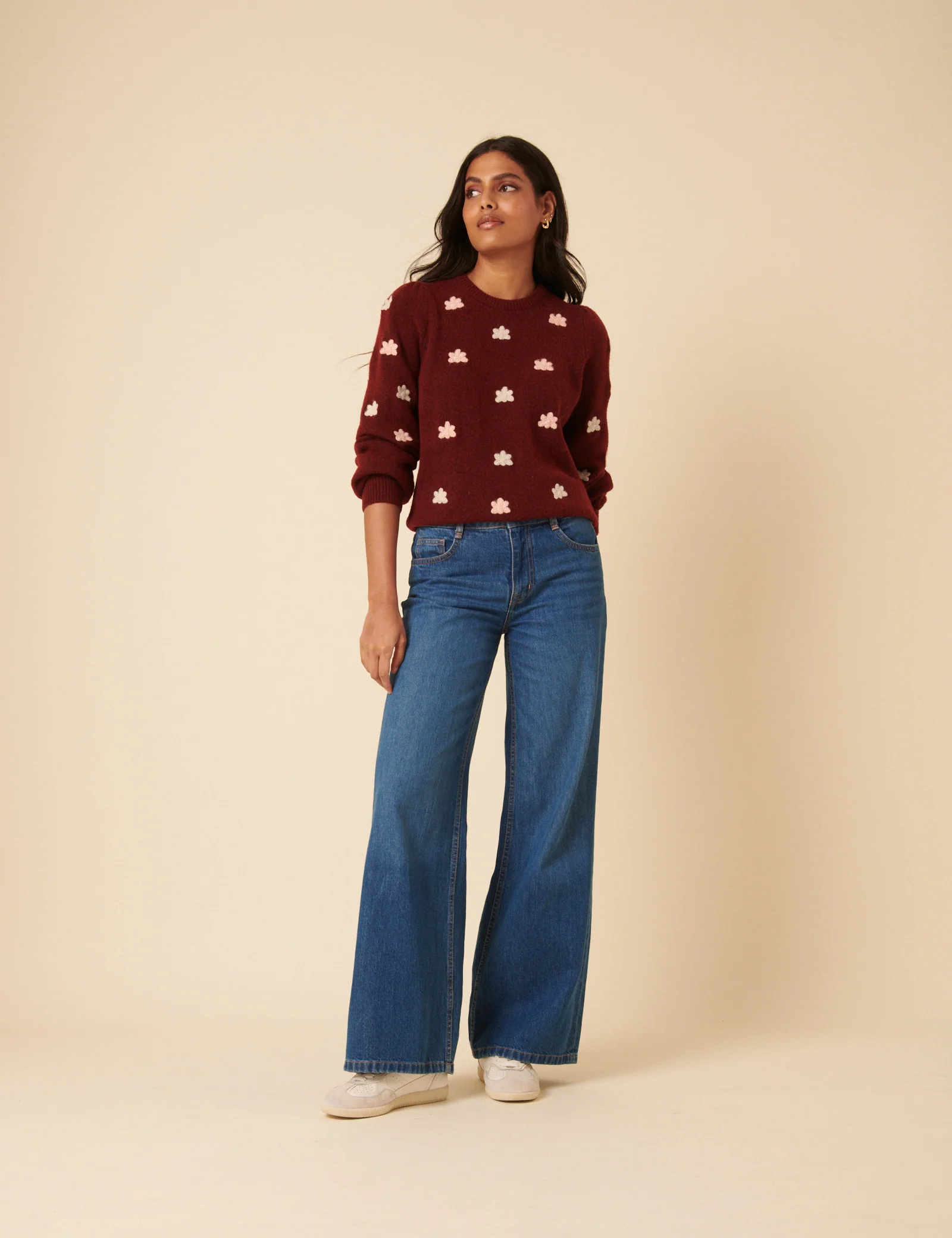 Burgundy Flower Embroidered Jumper - Image 3
