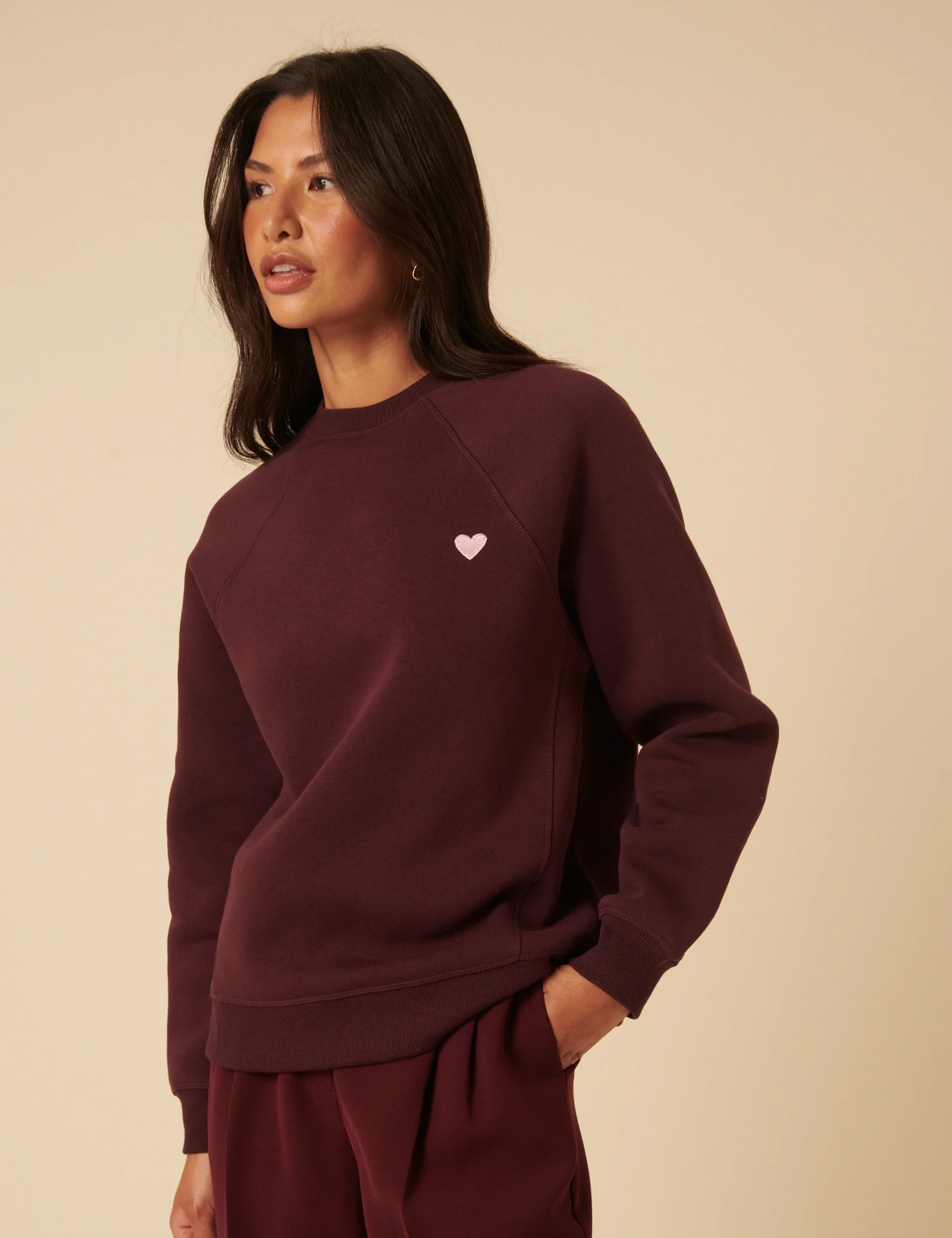 Burgundy Heart Embroidered Sweatshirt - Image 3