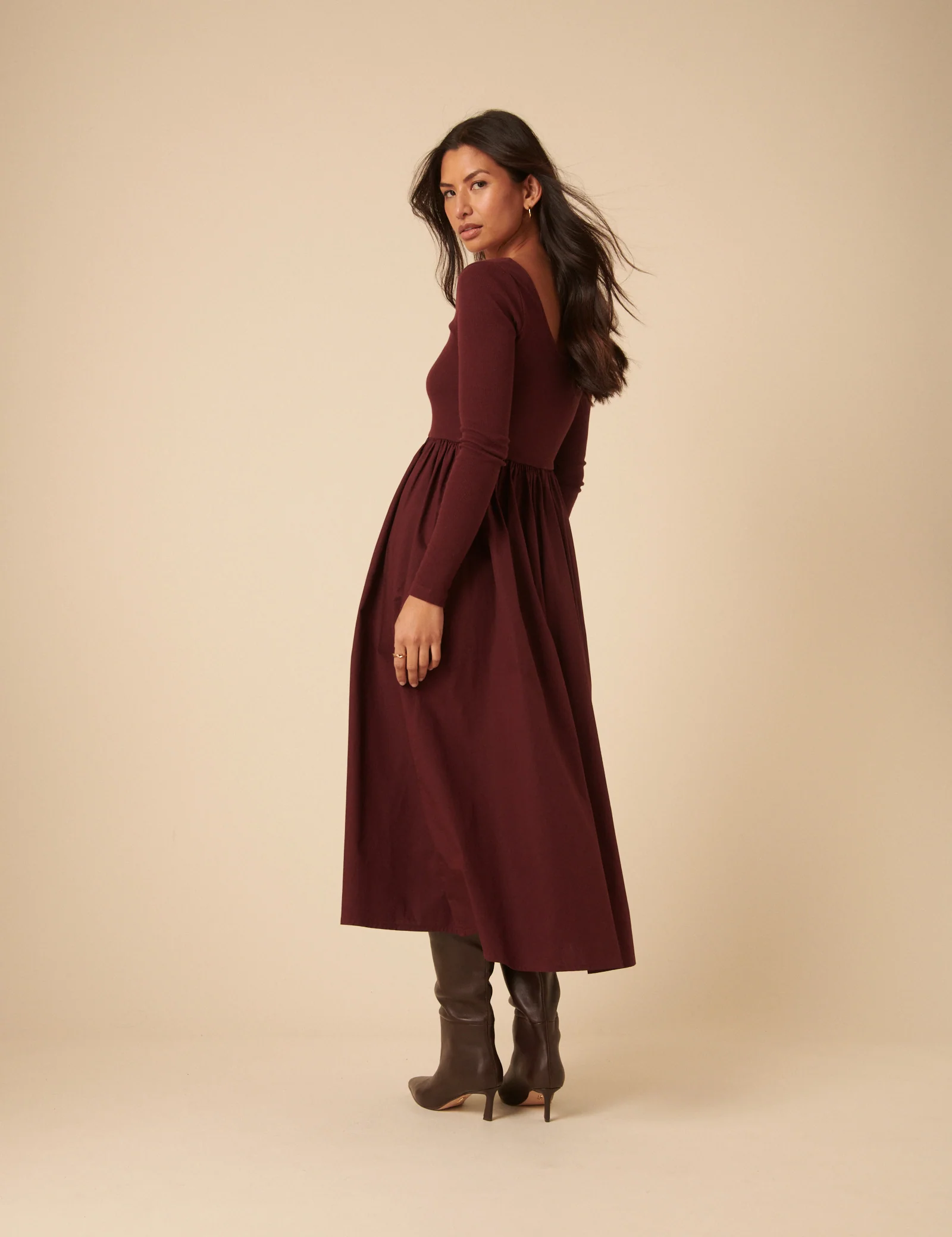 Burgundy Scoop Neck A-Line Midi Dress - Image 5