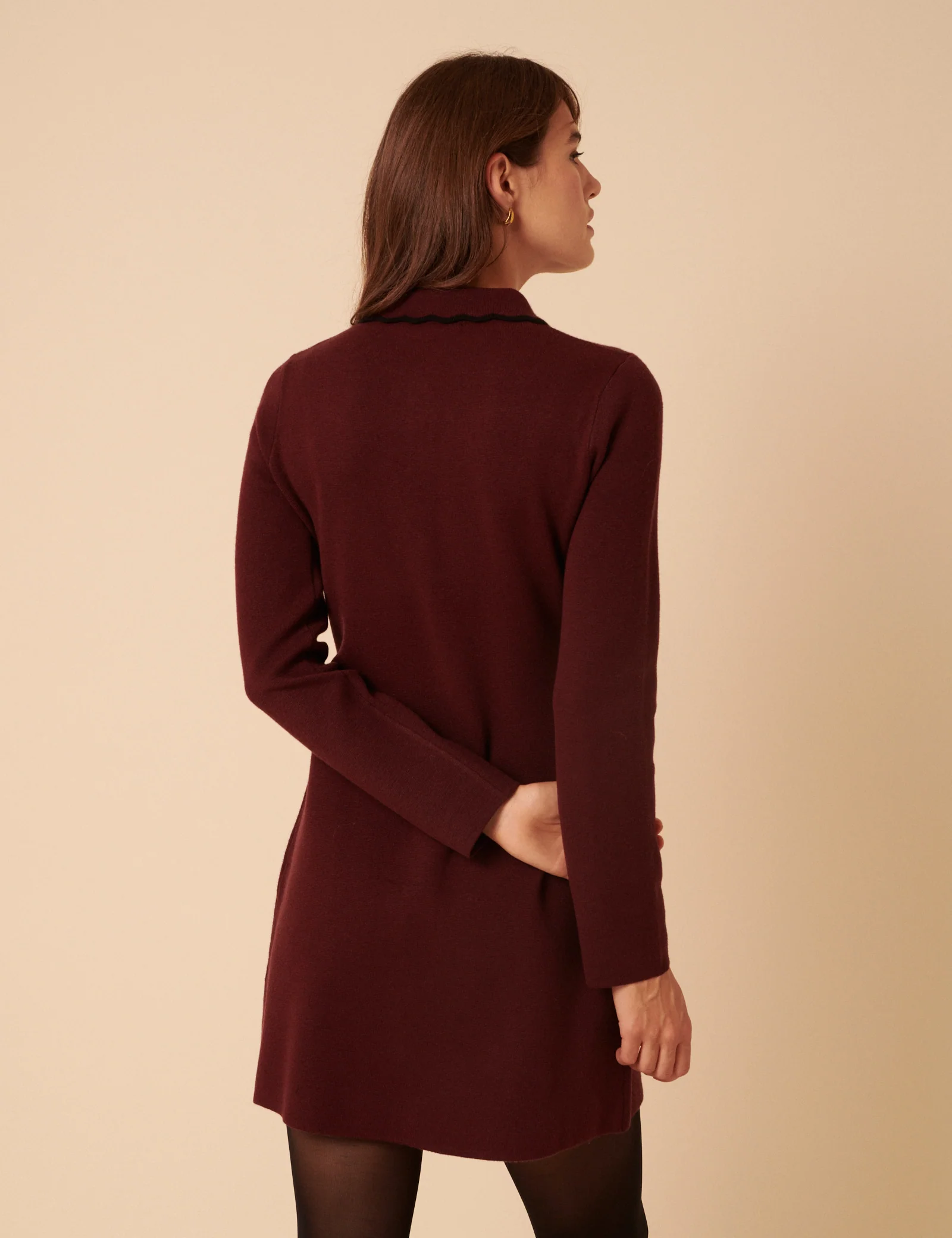 Burgundy Knitted Bow Front Mini Dress - Image 5