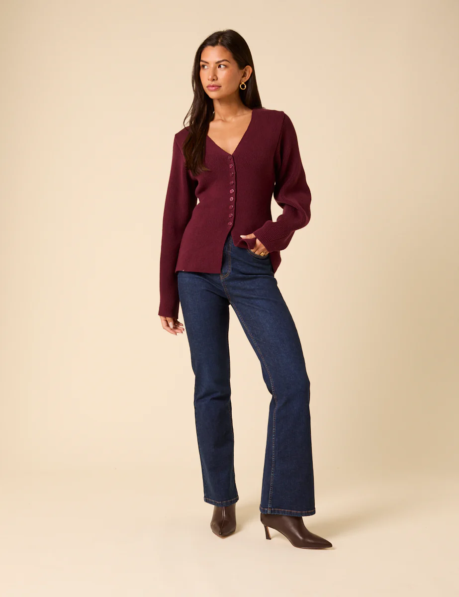 Burgundy Longline Balloon Sleeve Cardigan - Image 2