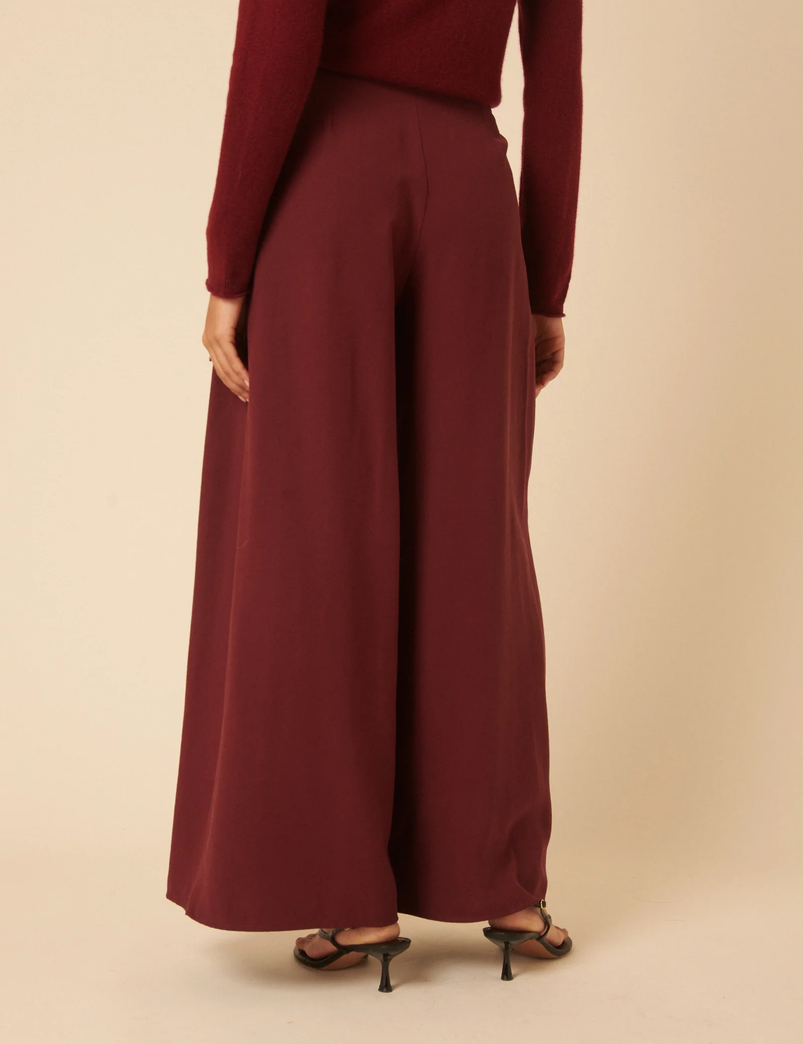 Burgundy Pleated Wide Leg Trousers - Image 5