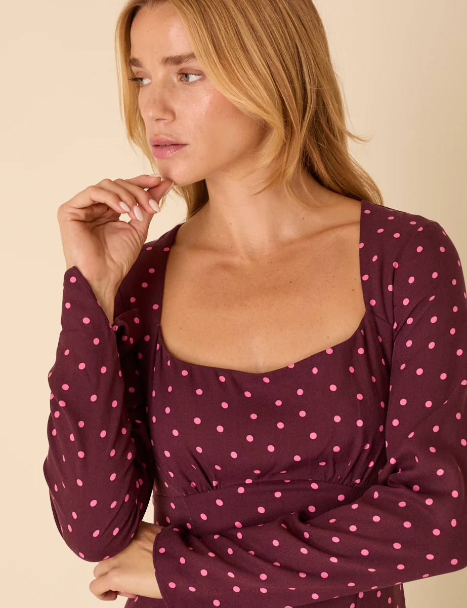 Burgundy Polka Dot Delilah Midi Dress - Image 3