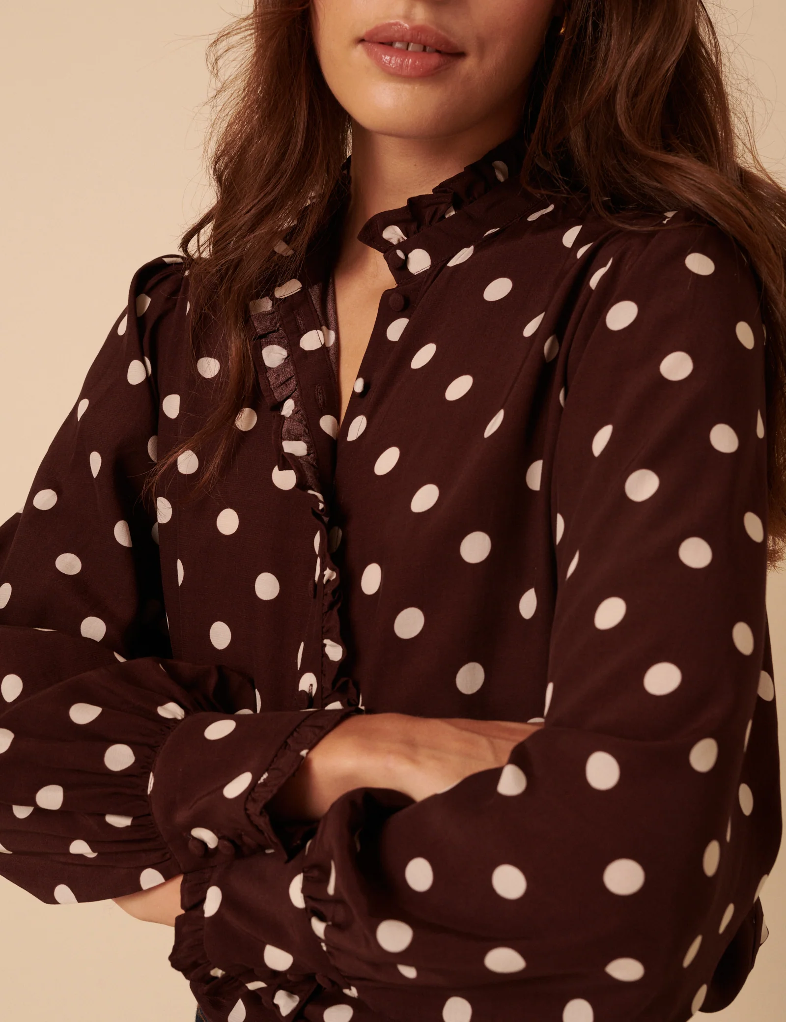 Burgundy Polka Dot Frill Blouse - Image 2