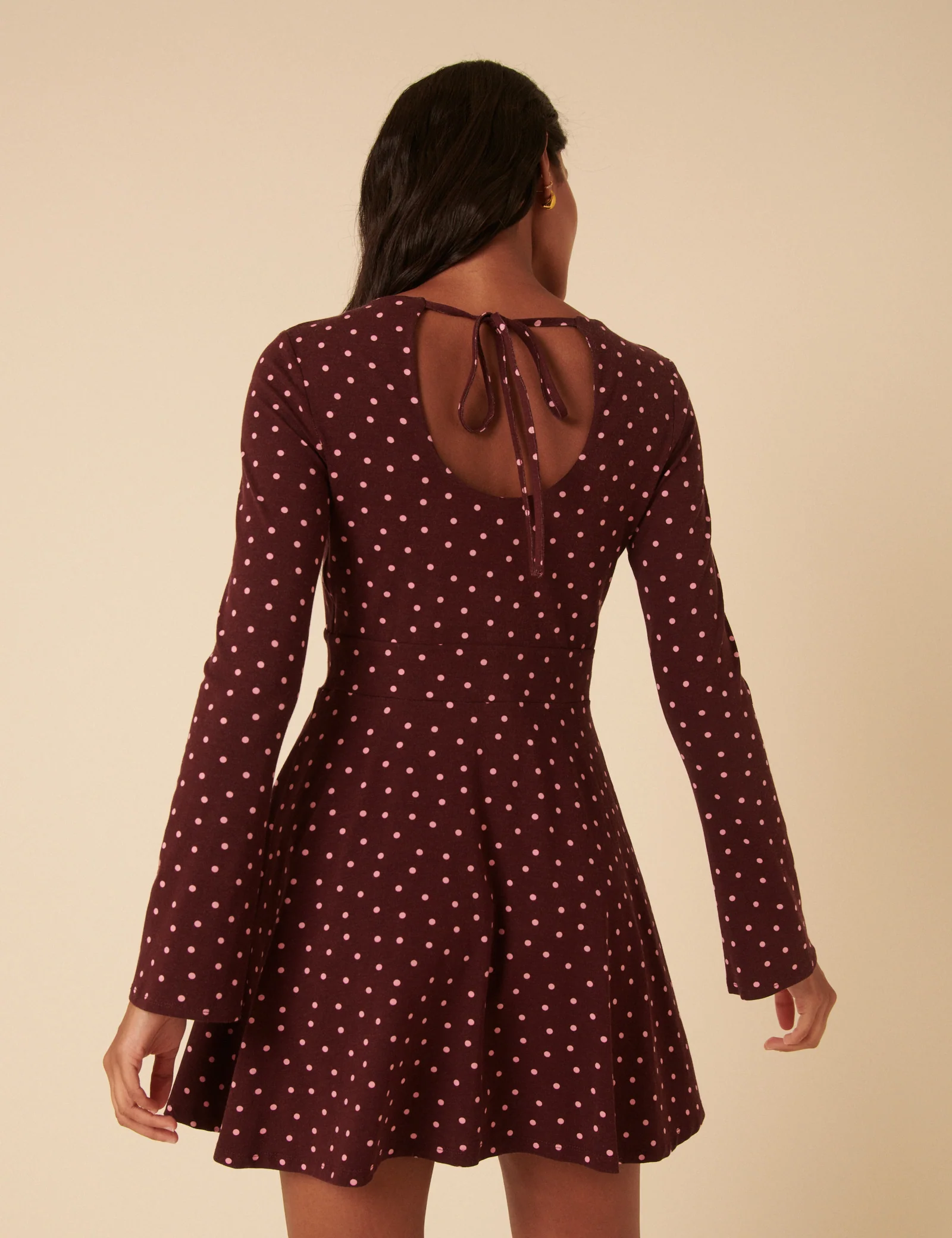 Burgundy Polka Dot Boat Neck Tate Jersey Mini Dress - Image 5