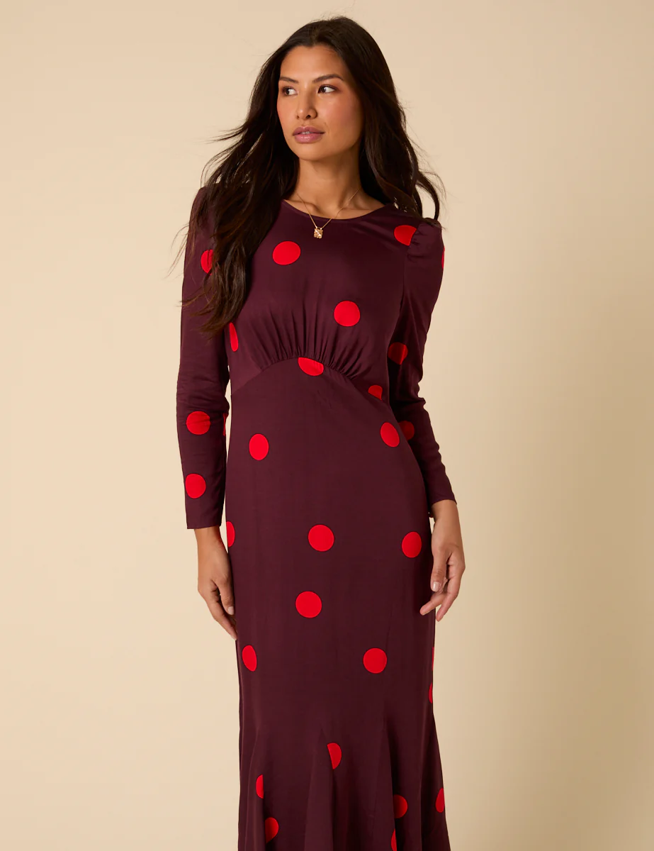 Burgundy Polka Dot Midi Dress - Image 5