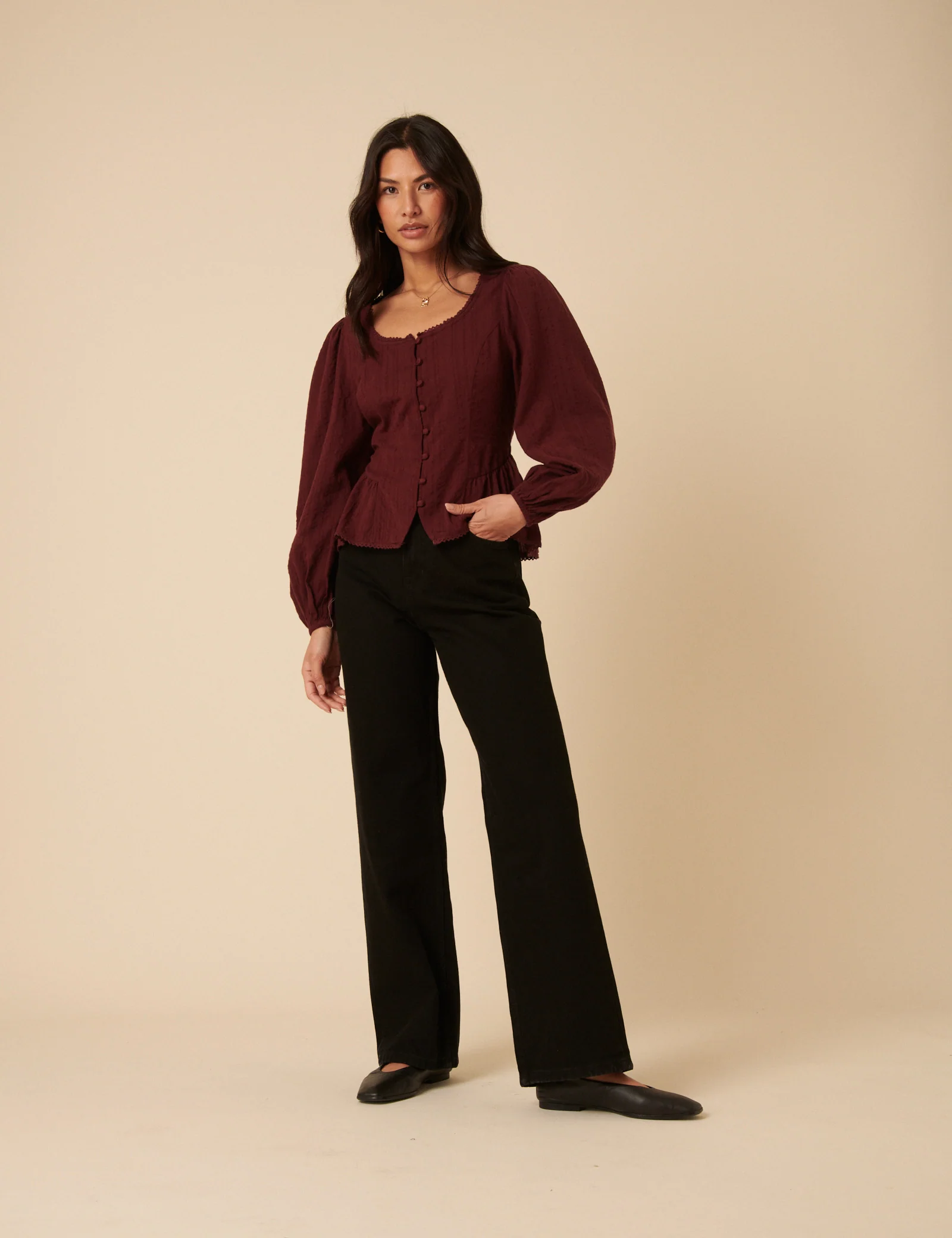 Burgundy Scoop Neck Blouse - Image 3