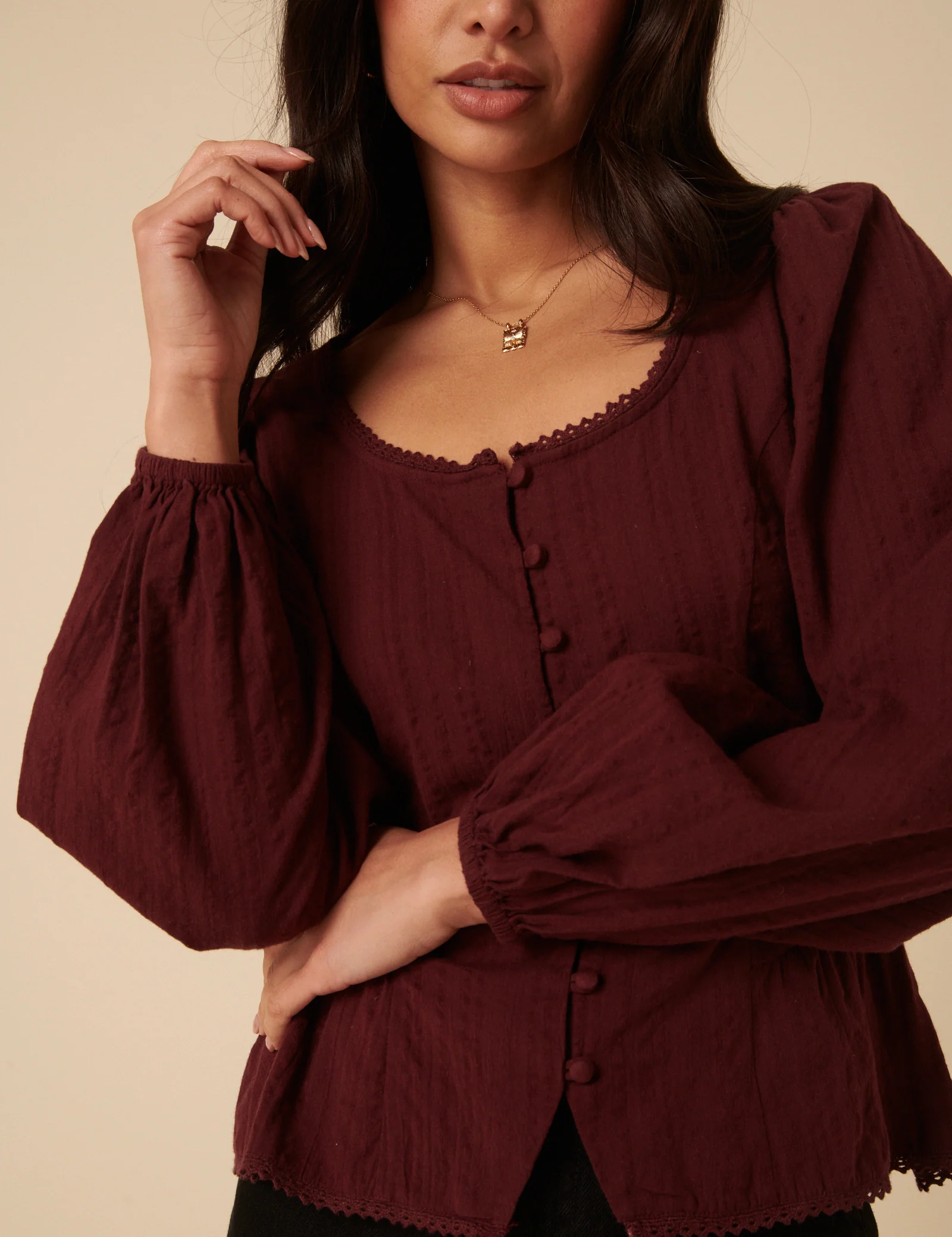 Burgundy Scoop Neck Blouse - Image 4