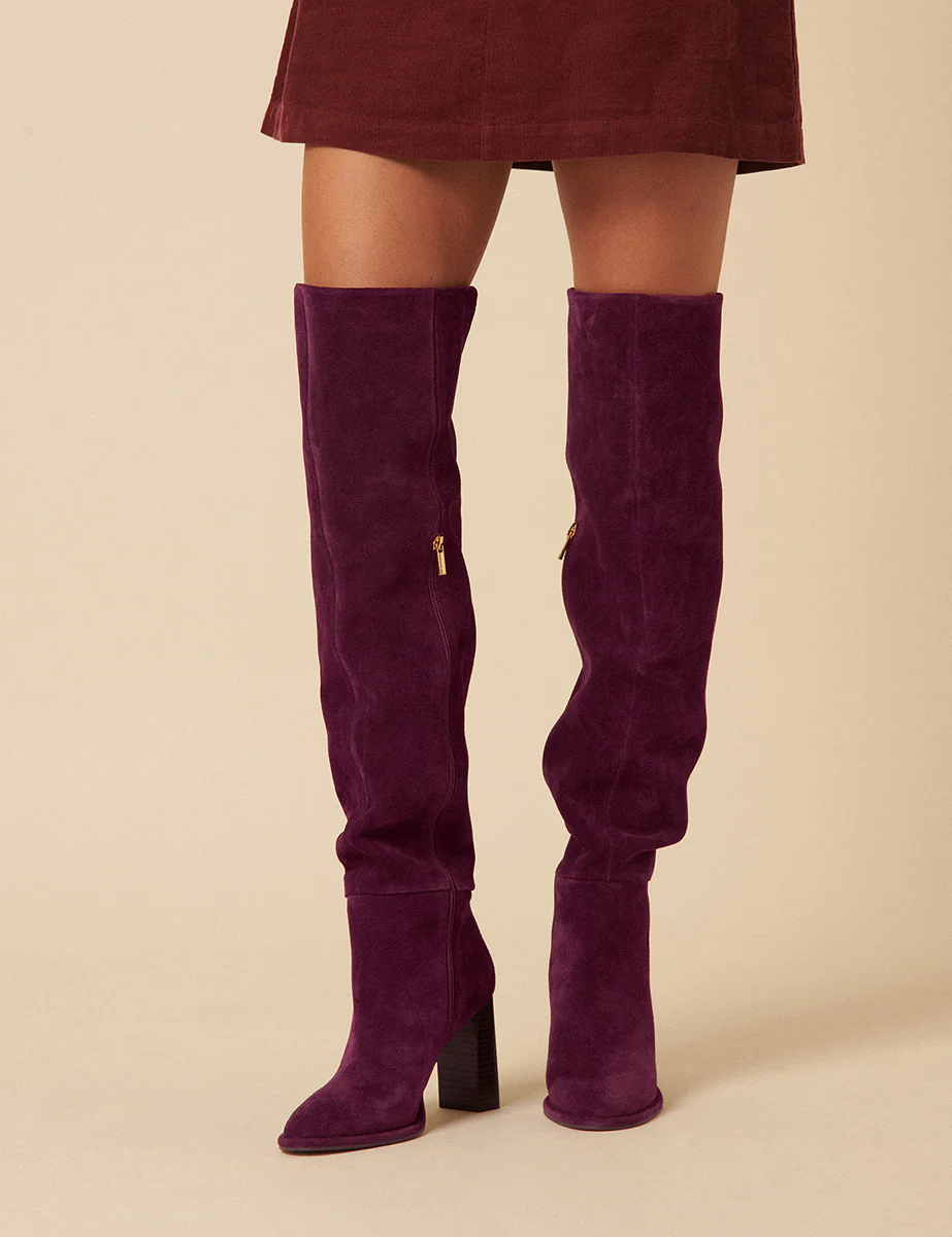 Burgundy Suede Thigh High Boots - Image 3