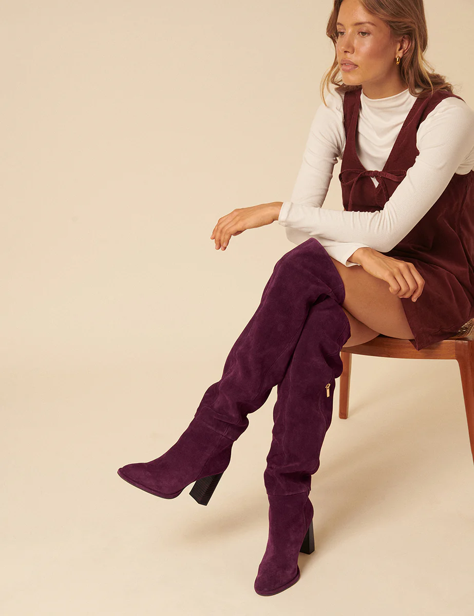 Burgundy Suede Thigh High Boots - Image 6