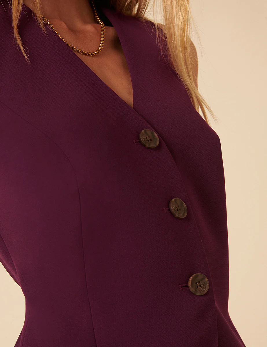 Deep Purple Tailored Longline Waistcoat - Image 3