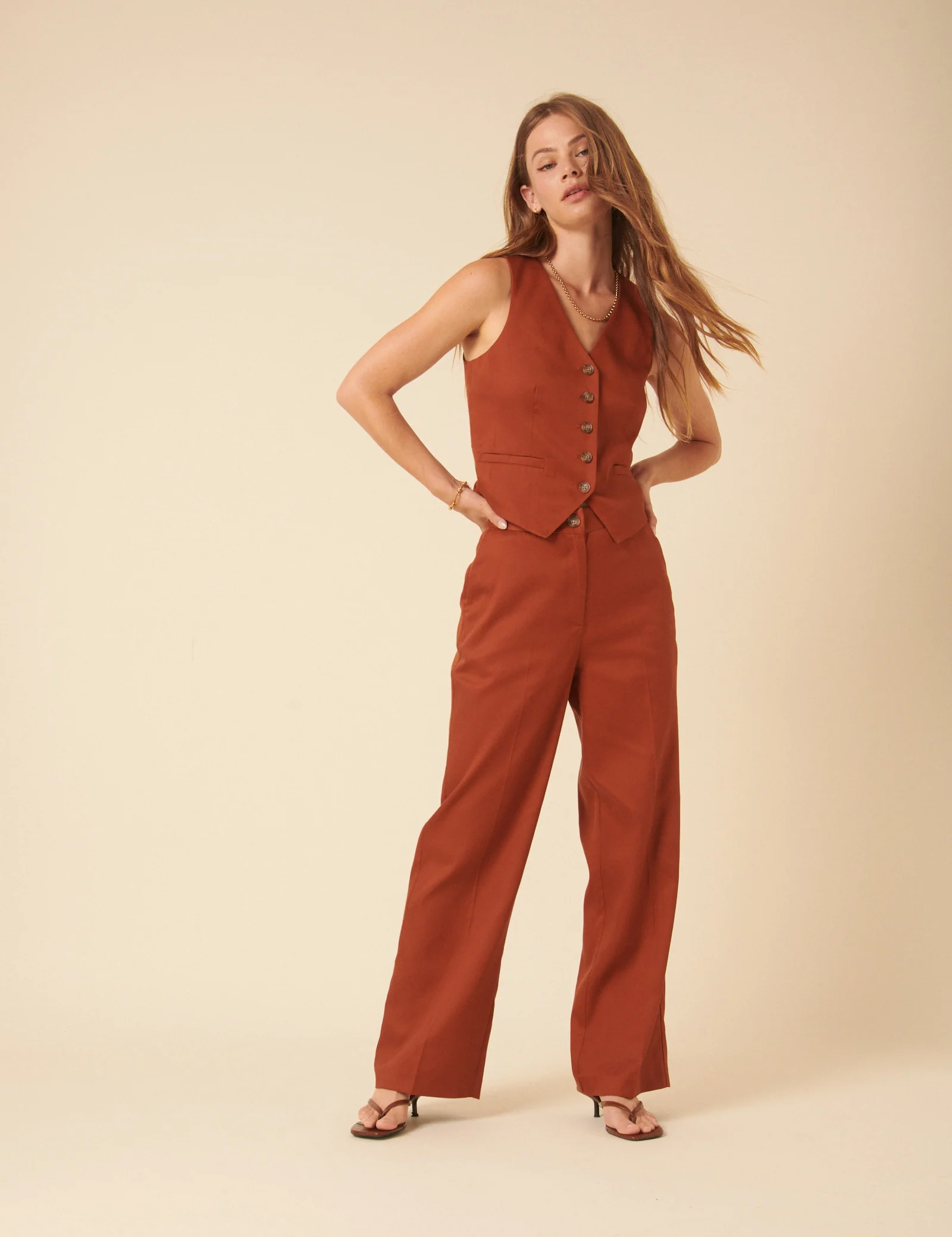 Burnt Orange Tailored Waistcoat - Image 2