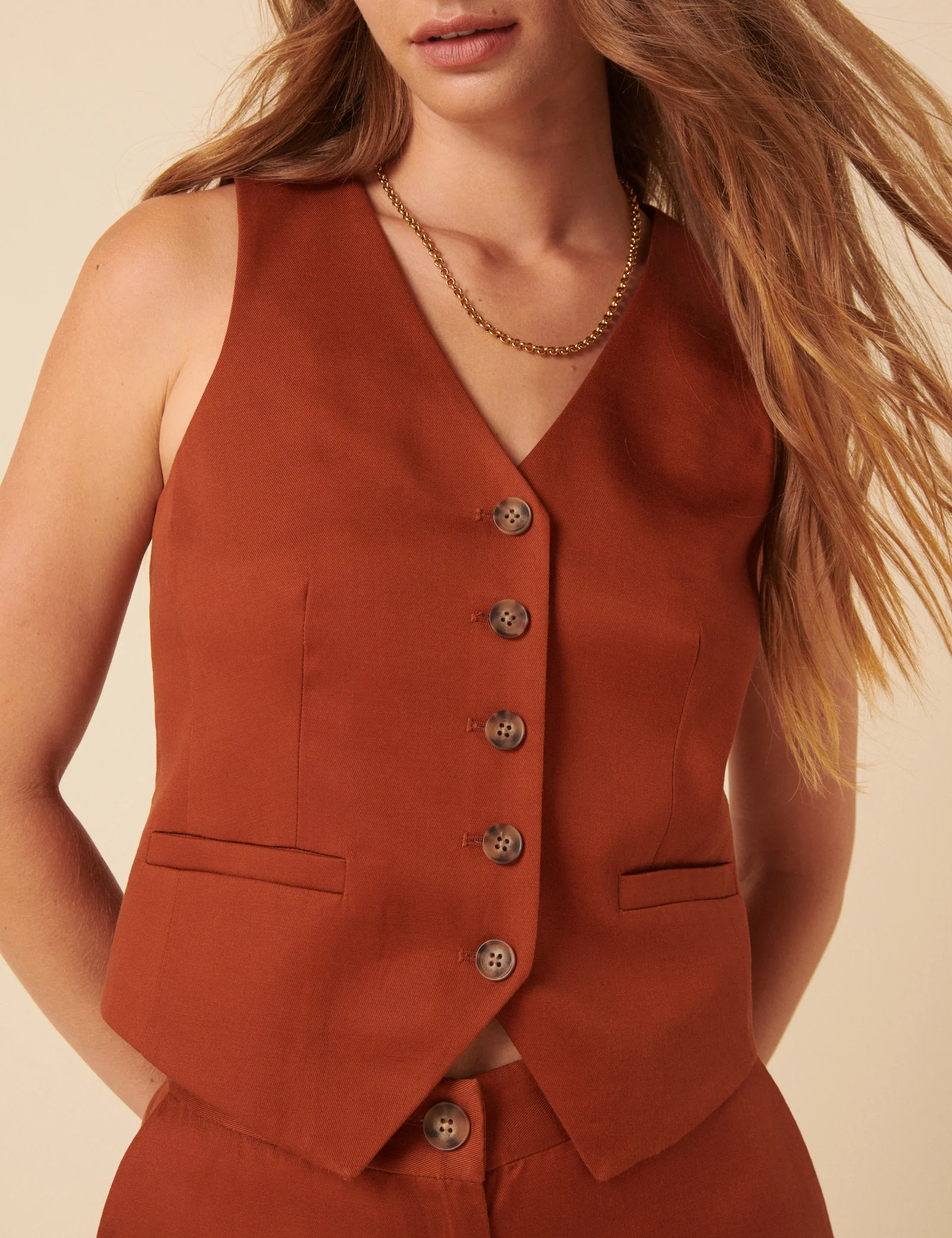 Burnt Orange Tailored Waistcoat - Image 3