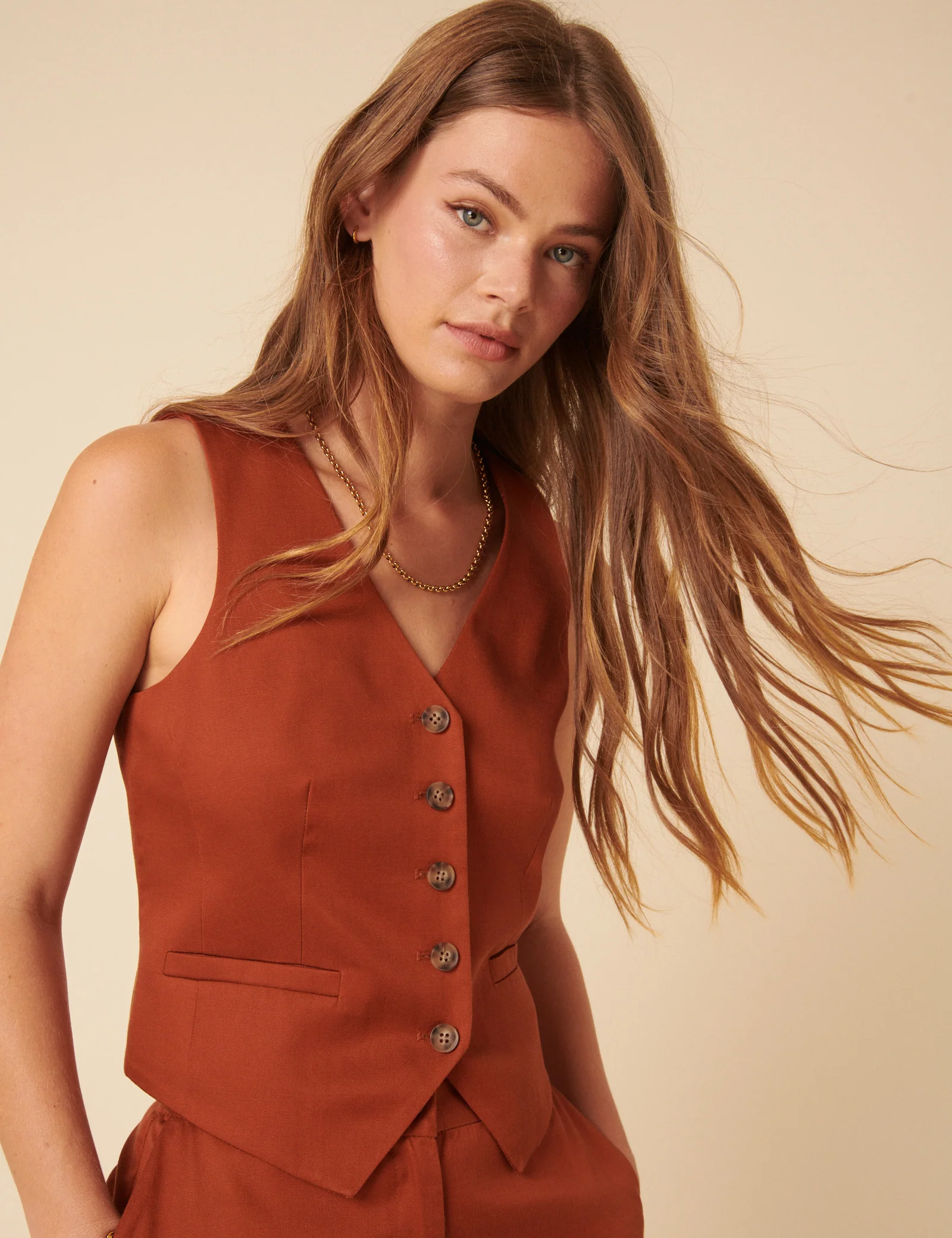 Burnt Orange Tailored Waistcoat - Image 4