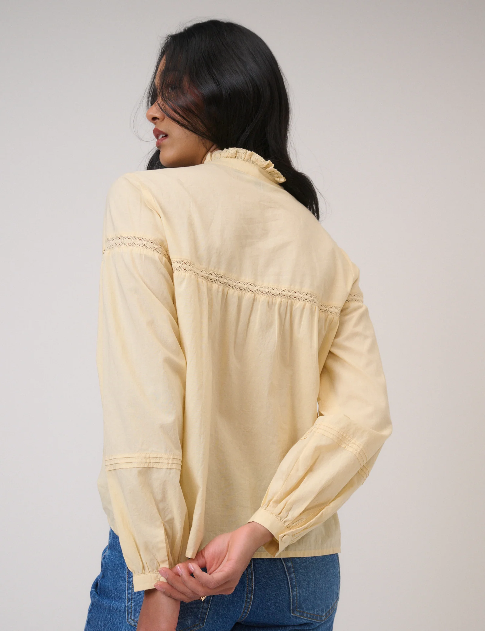 Butter Yellow Floral Embroidered High Neck Blouse - Image 6