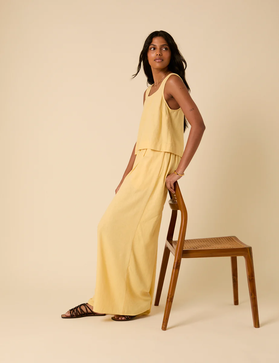 Butter Yellow Linen-Blend Wide Leg Jerrow Trousers - Image 4