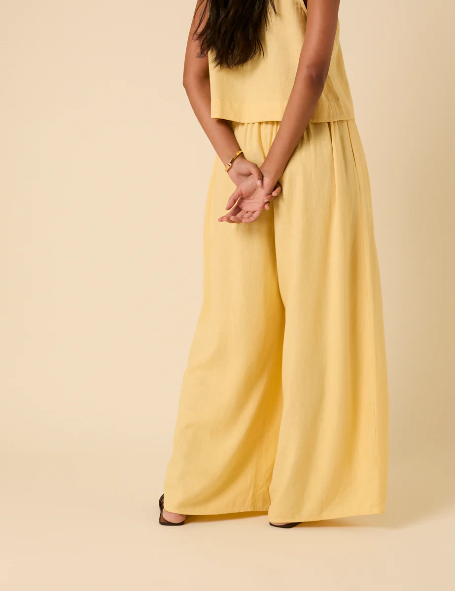 Butter Yellow Linen-Blend Wide Leg Jerrow Trousers - Image 5