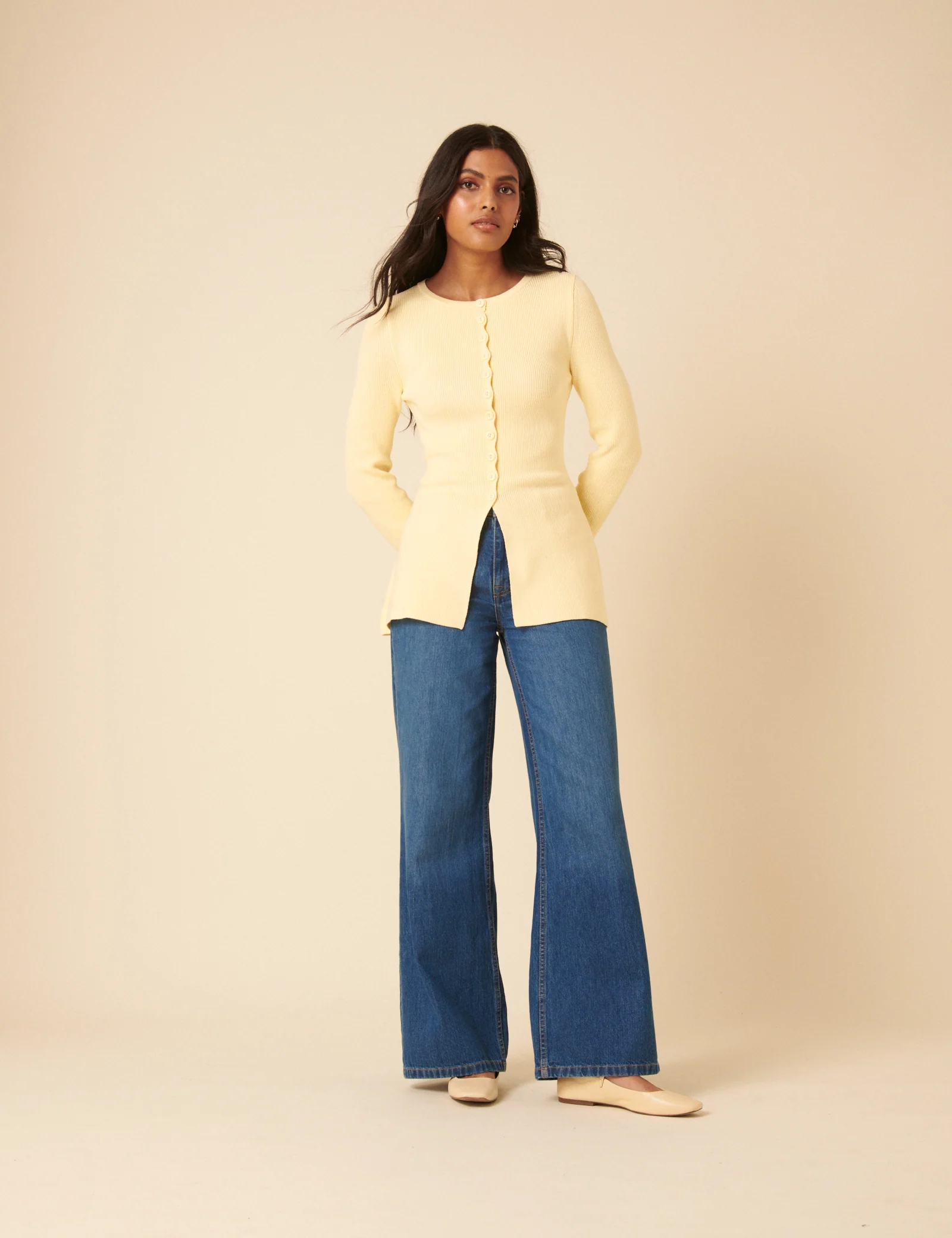 Butter Yellow Ribbed Longline Cardigan - Image 3