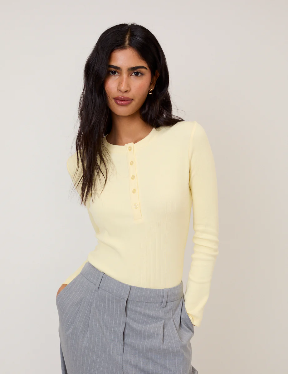 Butter Yellow Ribbed Crew Neck Top - Image 2