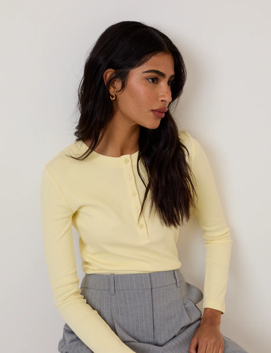 Butter Yellow Ribbed Crew Neck Top - Image 5