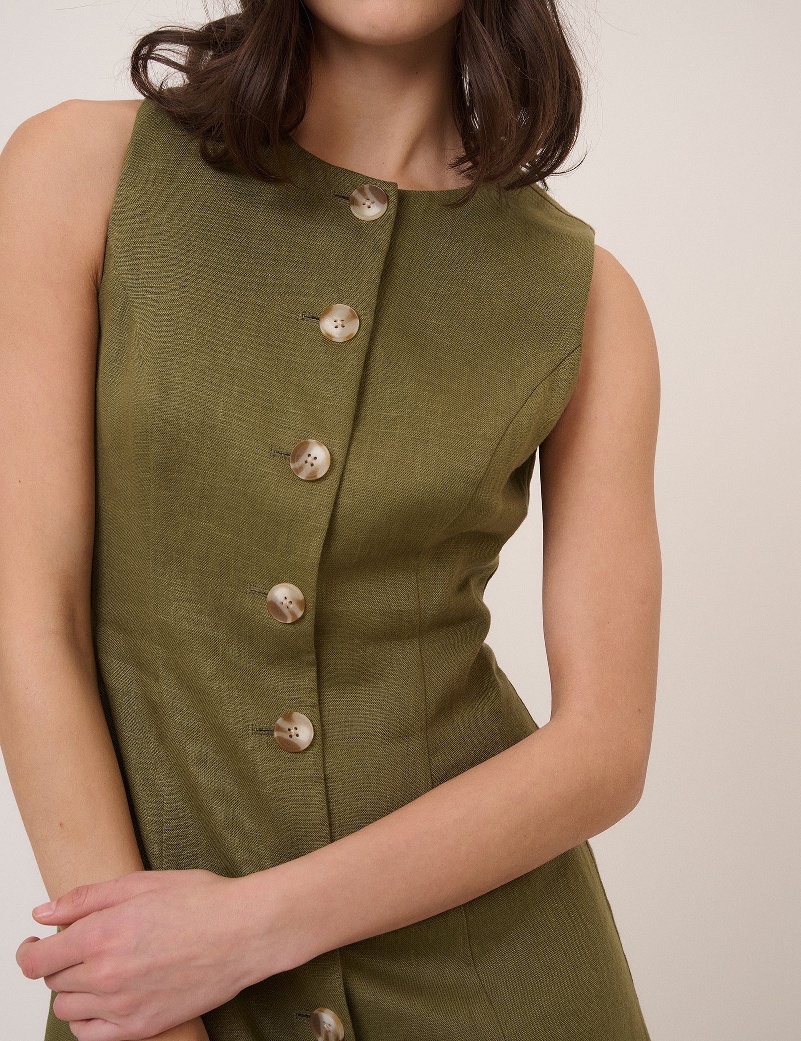 Green Linen-Blend Tailored Mini Dress - Image 2