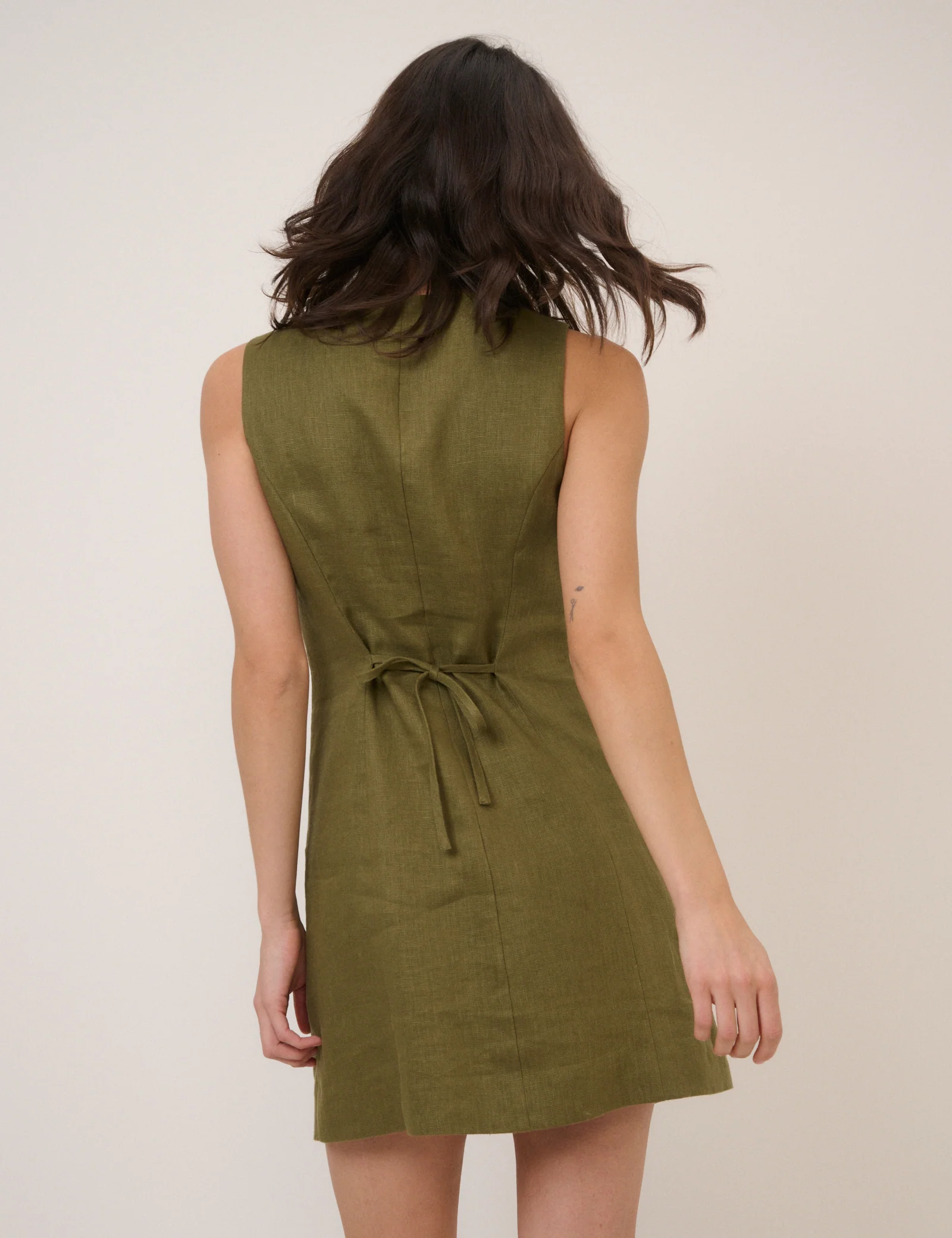 Green Linen-Blend Tailored Mini Dress - Image 5