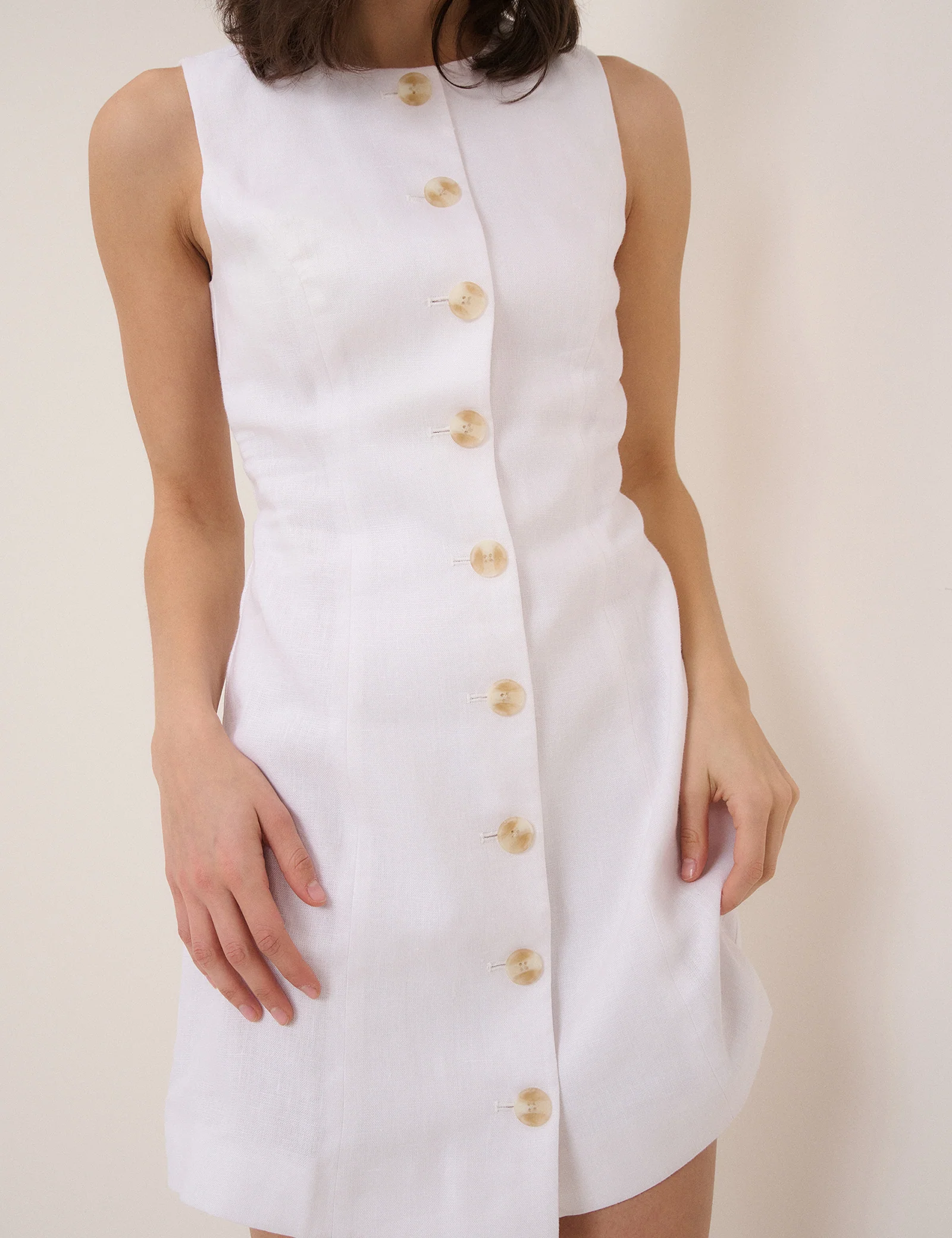 White Linen-Blend Tailored Mini Dress - Image 3