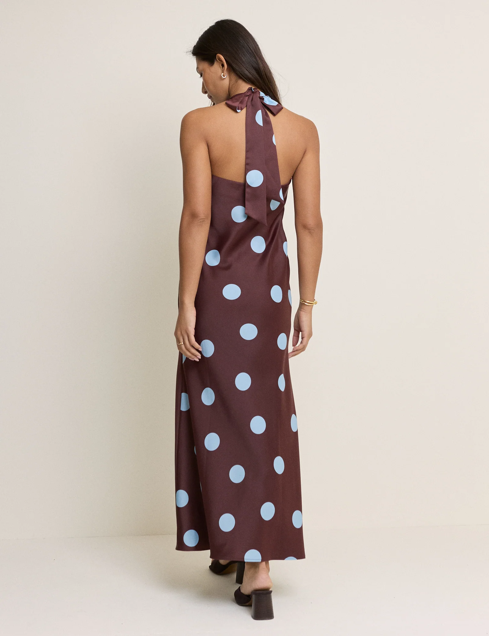 Brown Polka Dot Cali Halterneck Maxi Dress - Image 4