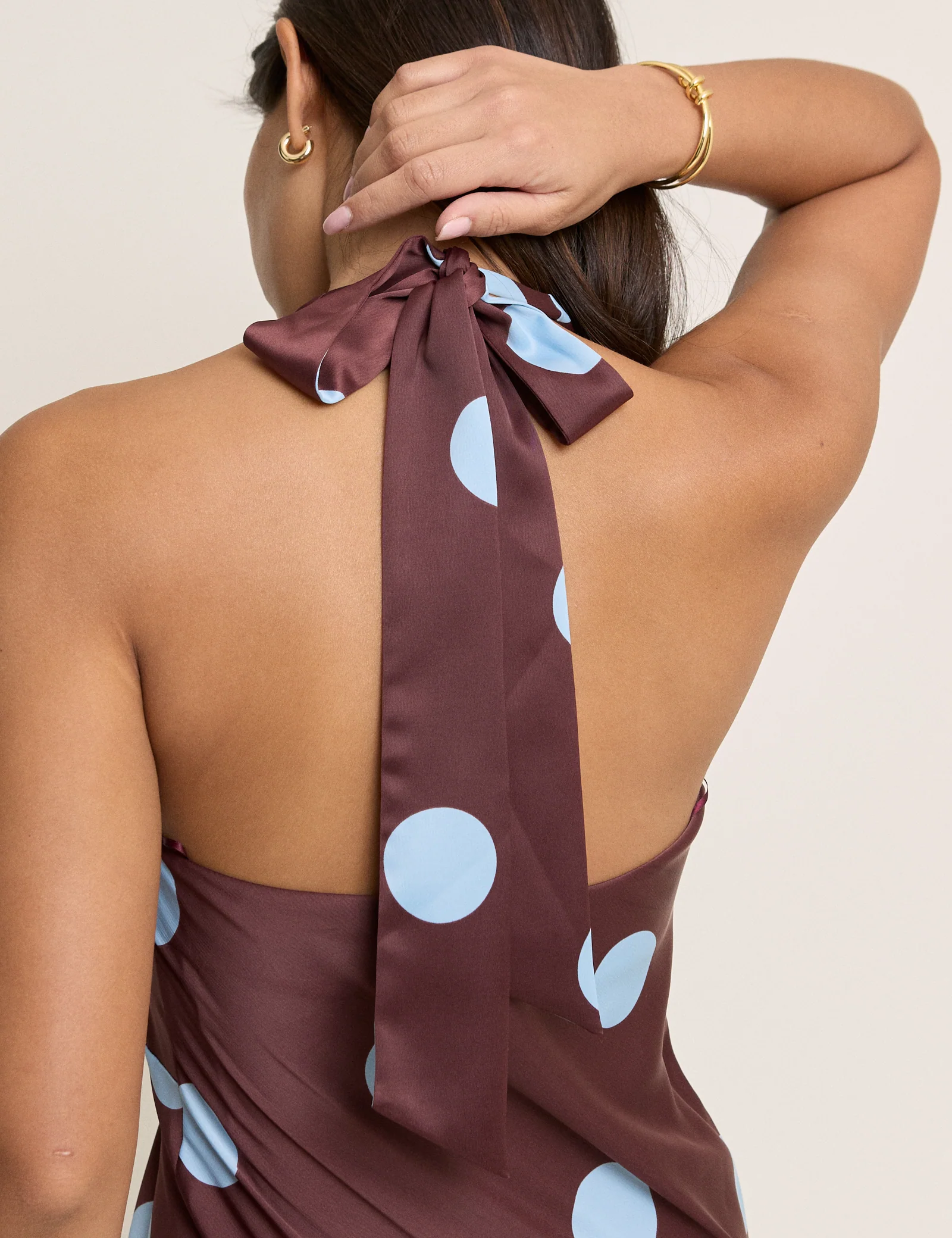 Brown Polka Dot Cali Halterneck Maxi Dress - Image 5