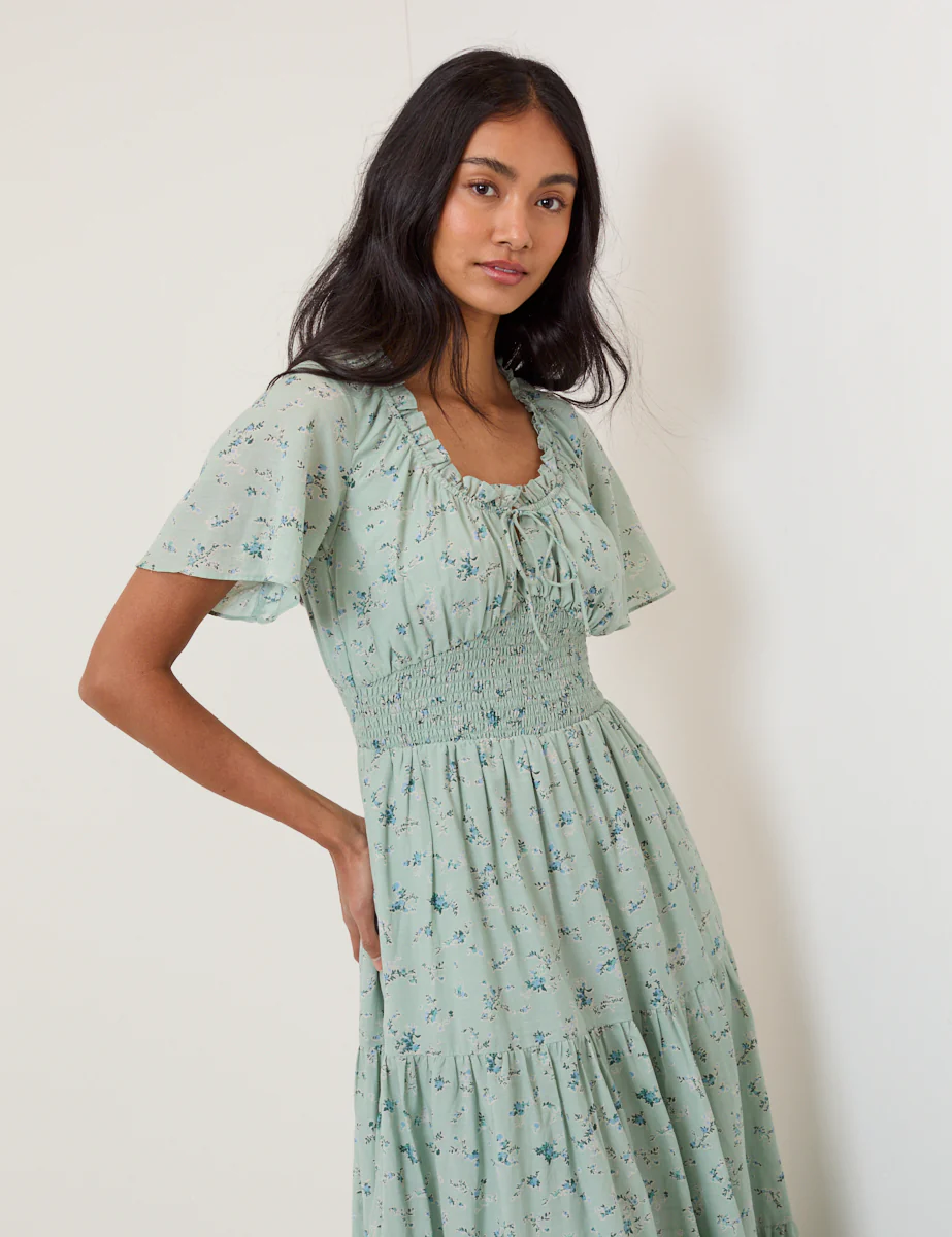 Green Ditsy Floral Caliope Midi Dress - Image 4