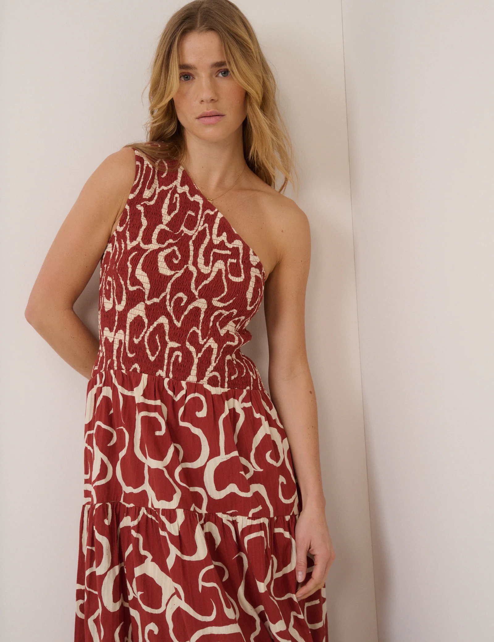 Brown One Shoulder Cecilia Midi Dress - Image 2