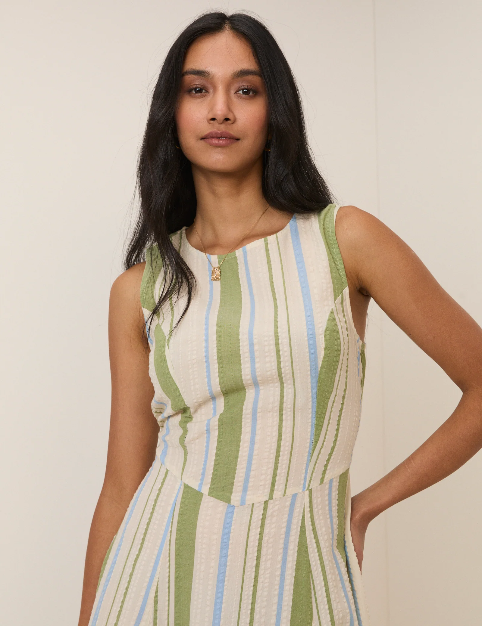 Green & Blue Striped Cedar Midi Dress - Image 4