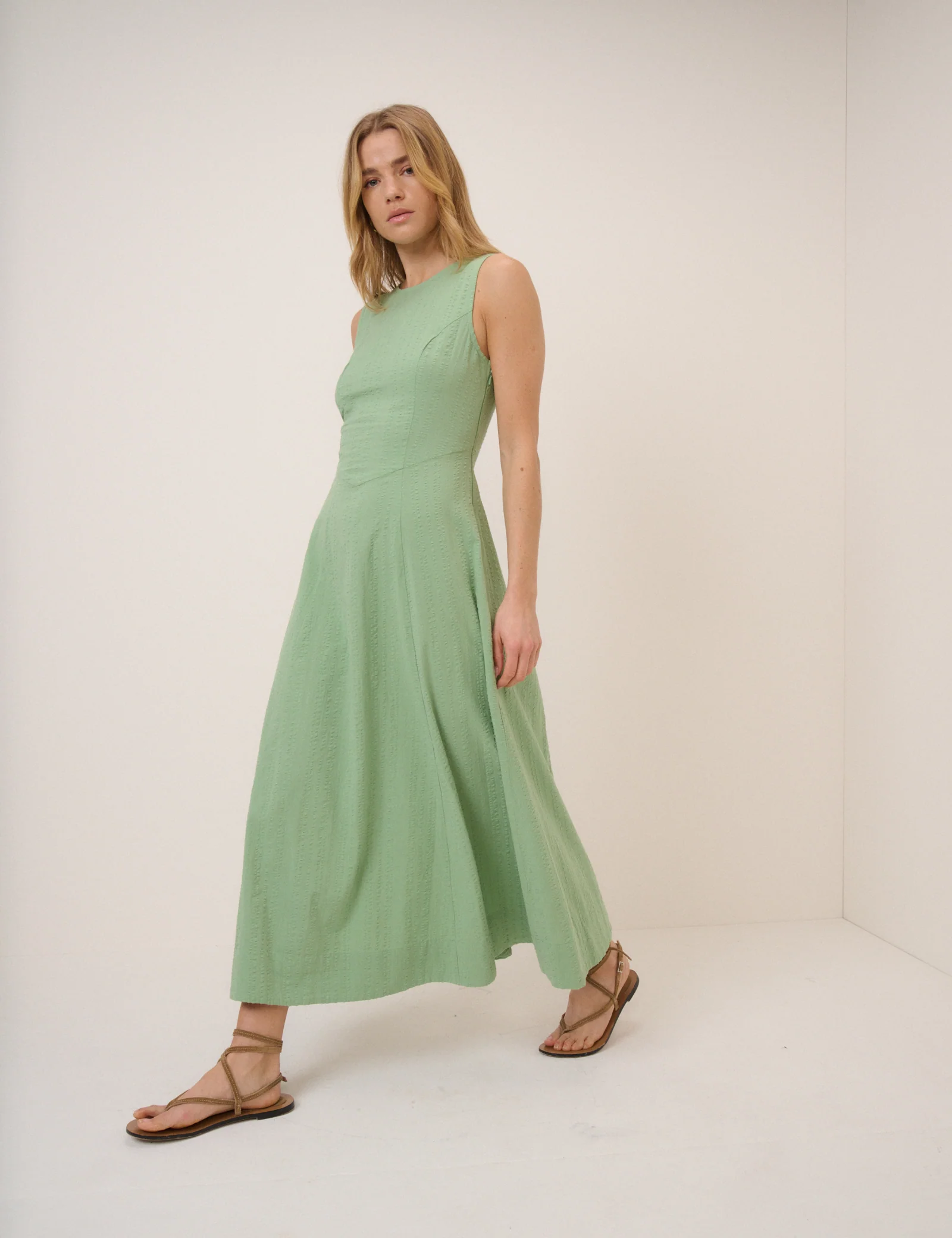Green Drop Waist Cedar Midi Dress