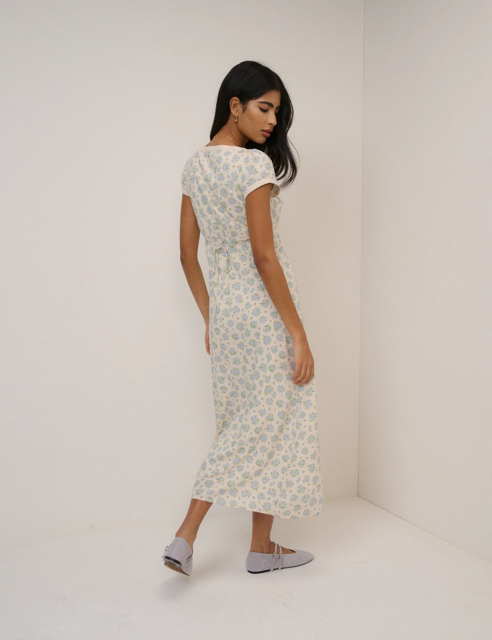 Blue Ditsy Floral Charlotte Midi Dress - Image 3