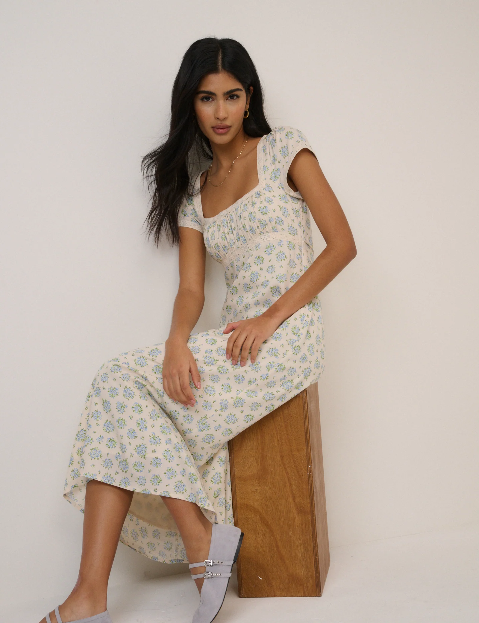 Blue Ditsy Floral Charlotte Midi Dress - Image 4