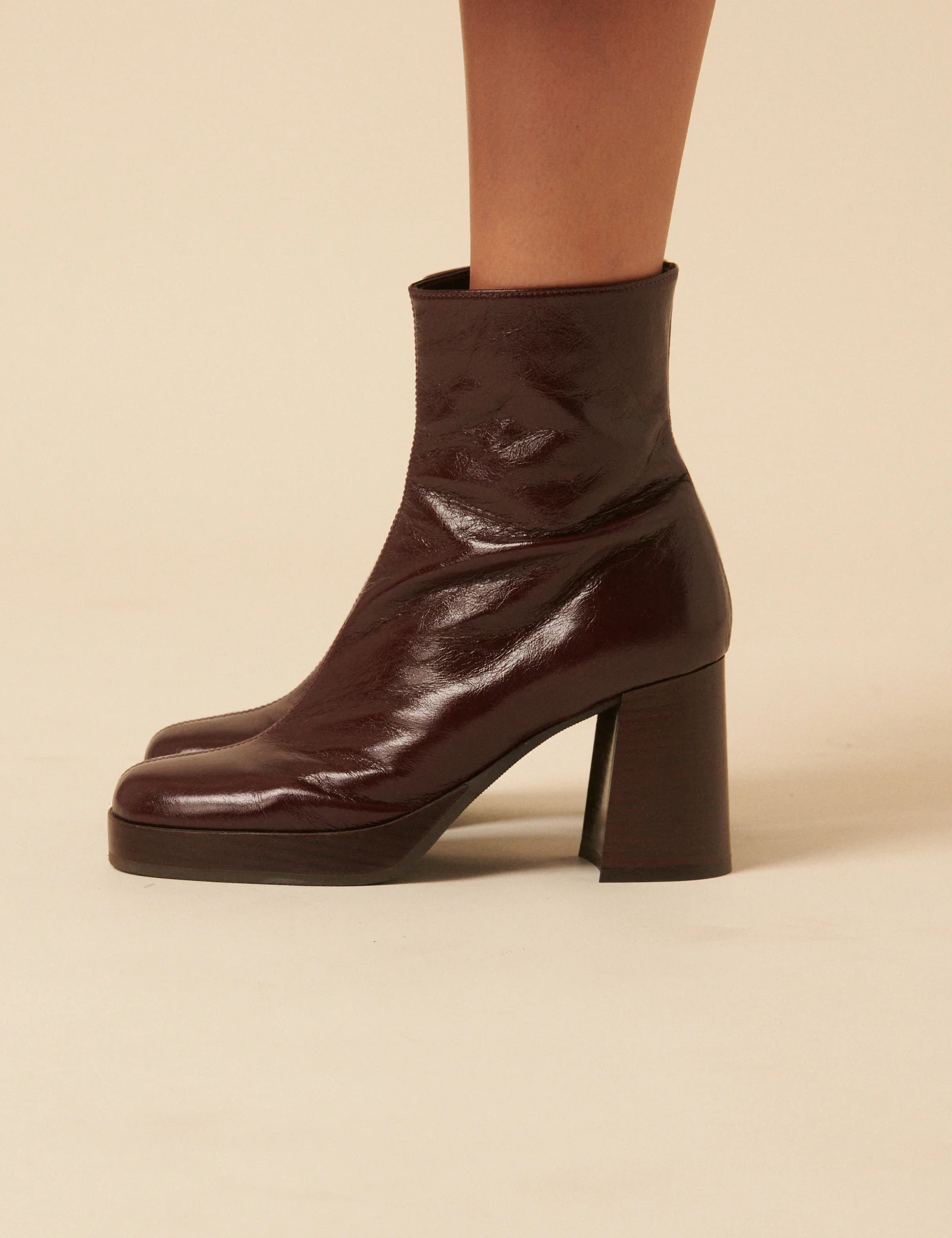 Burgundy Leather Platform Boots - Image 4