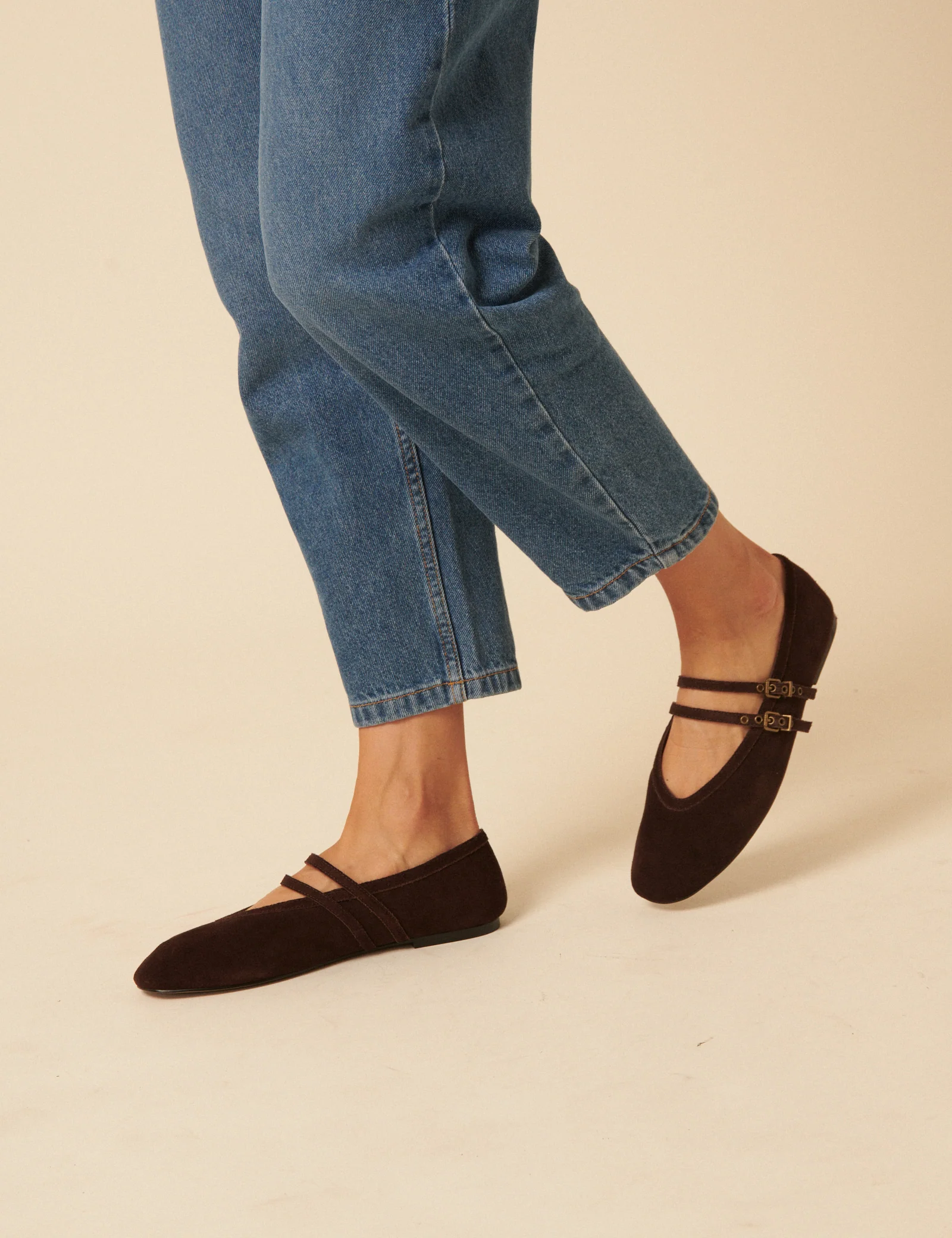 Chocolate Brown Suede Ballet Flats - Image 5