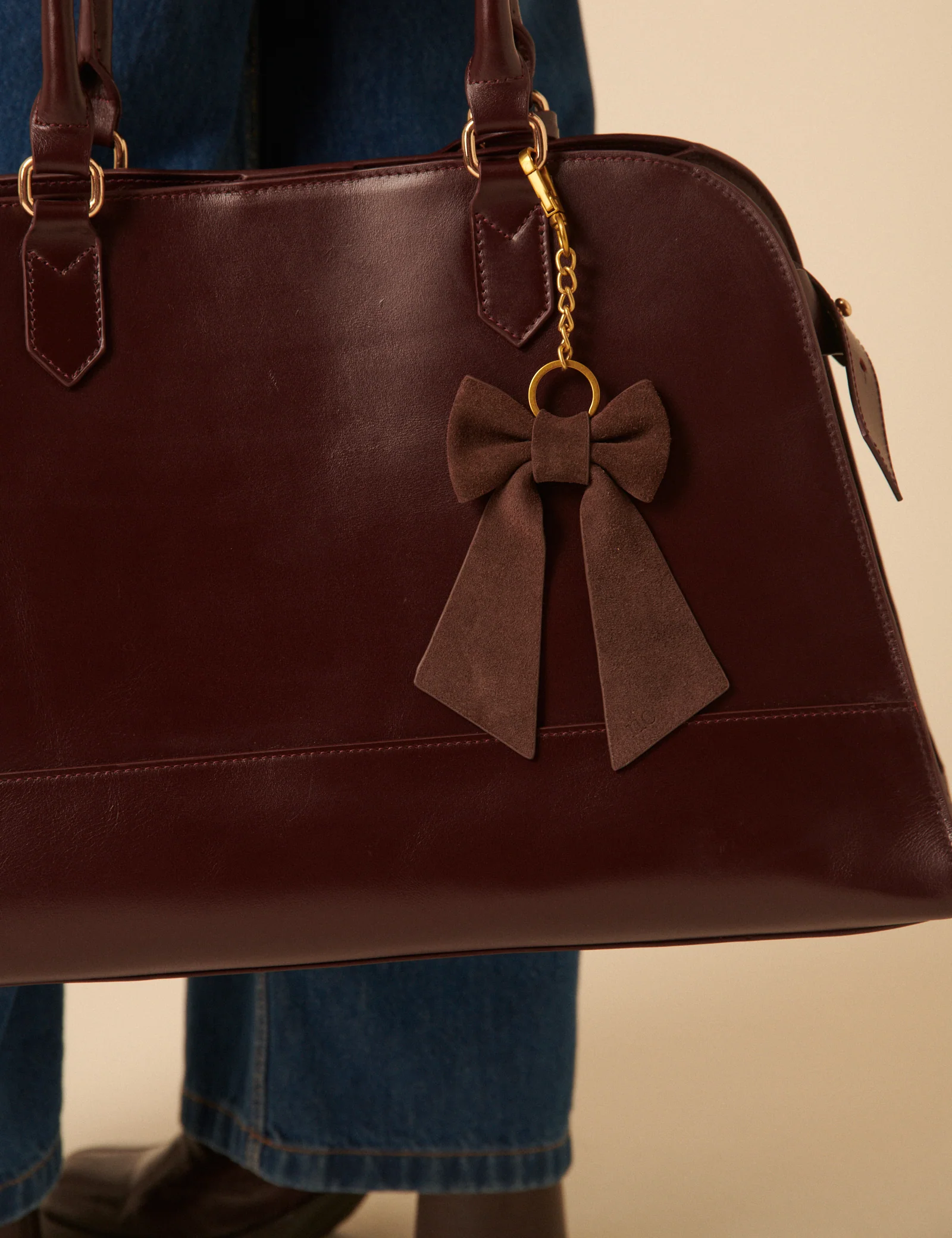 Chocolate Brown Suede Bow Key Chain - Image 3