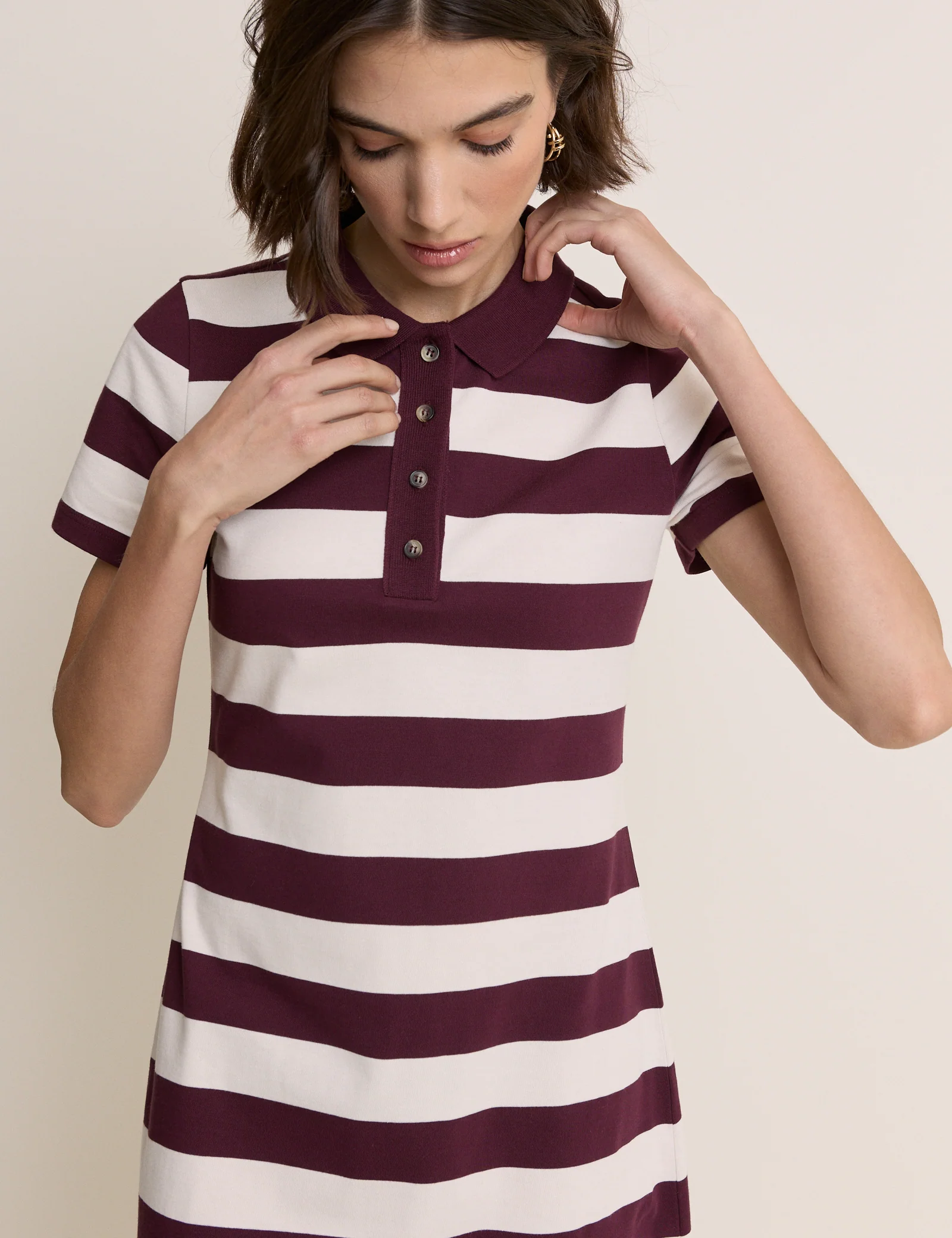 Burgundy Striped Jersey Polo Collins Mini Dress - Image 2