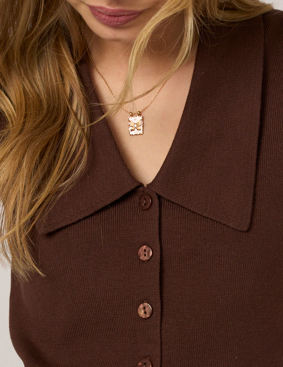 Brown Collar Detail Knitted Top - Image 3