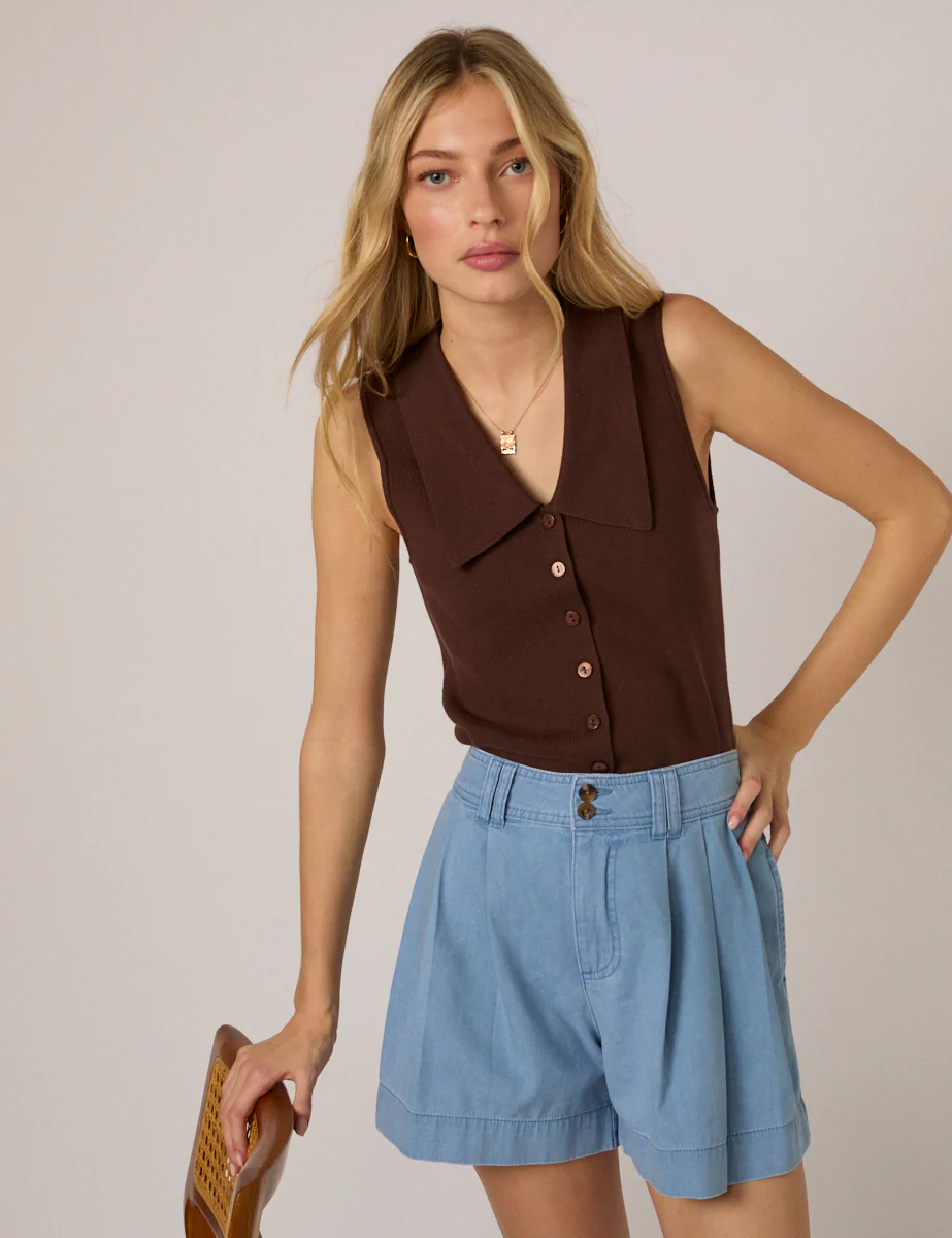Brown Collar Detail Knitted Top - Image 4