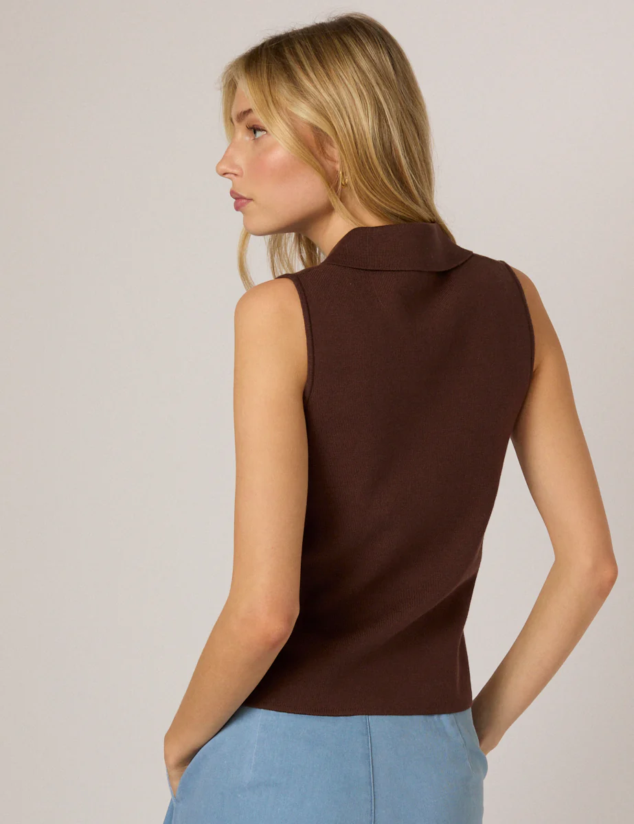Brown Collar Detail Knitted Top - Image 5