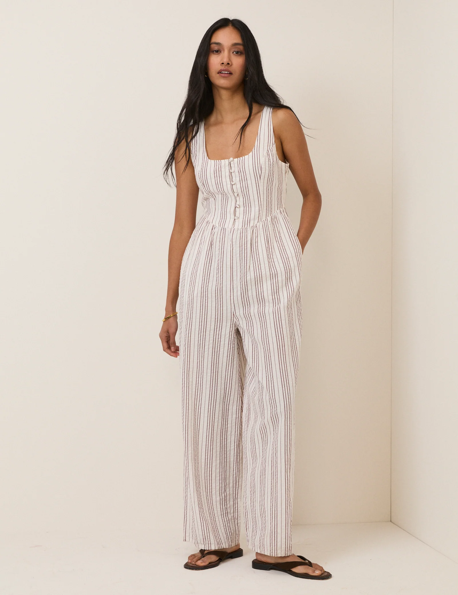 White Pinstripe Cora Jumpsuit - Image 2
