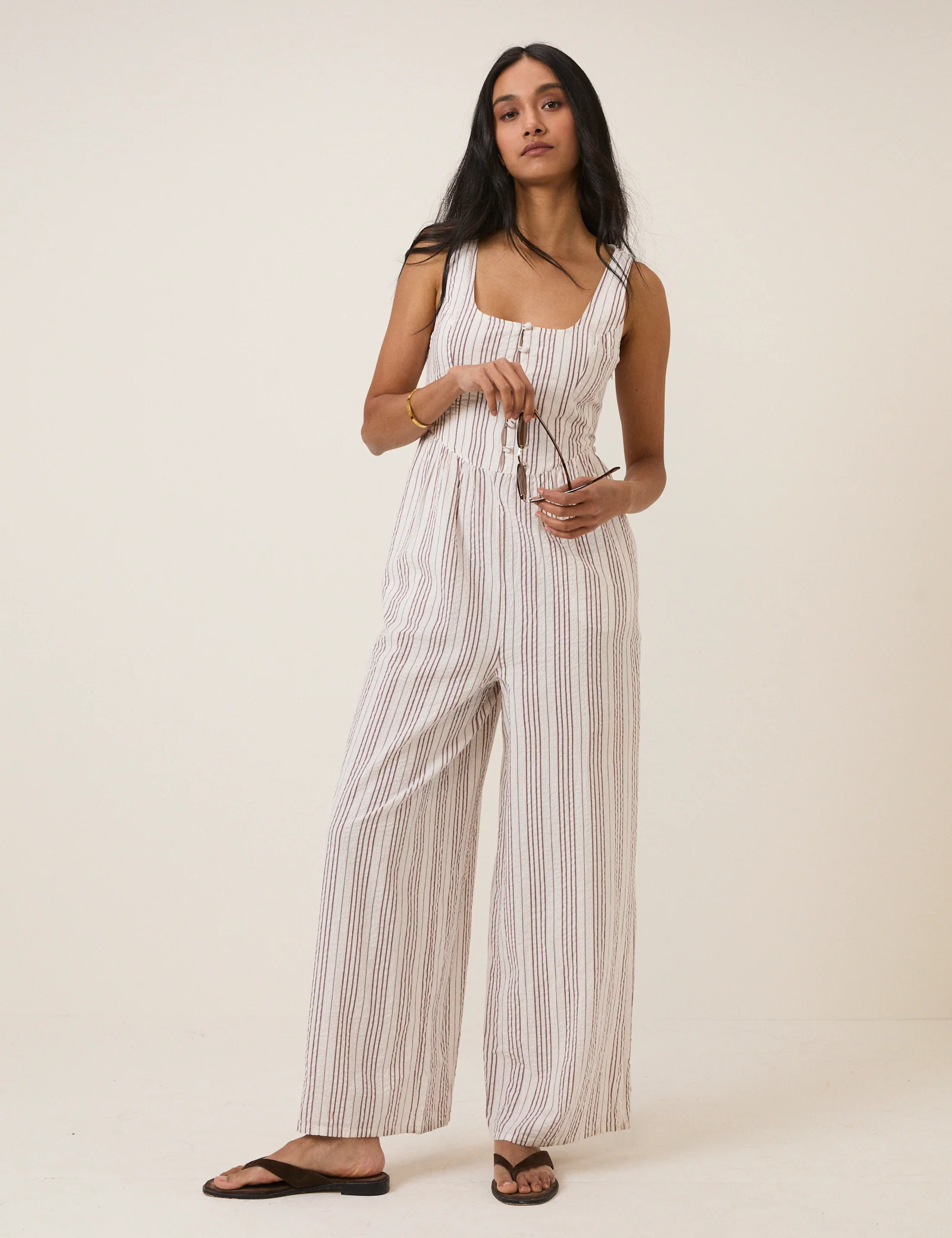 White Pinstripe Cora Jumpsuit - Image 3