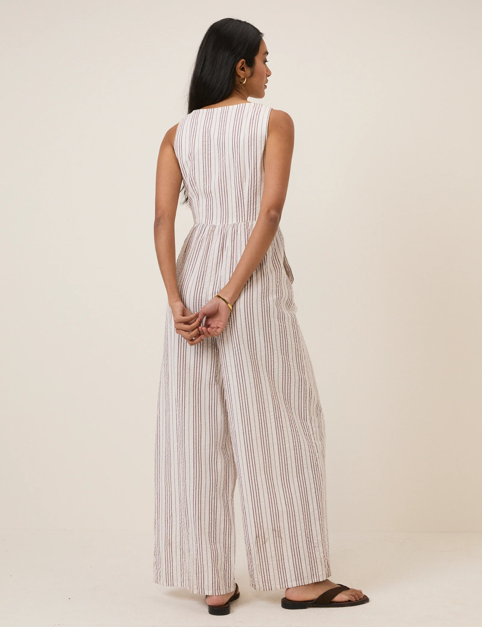 White Pinstripe Cora Jumpsuit - Image 5