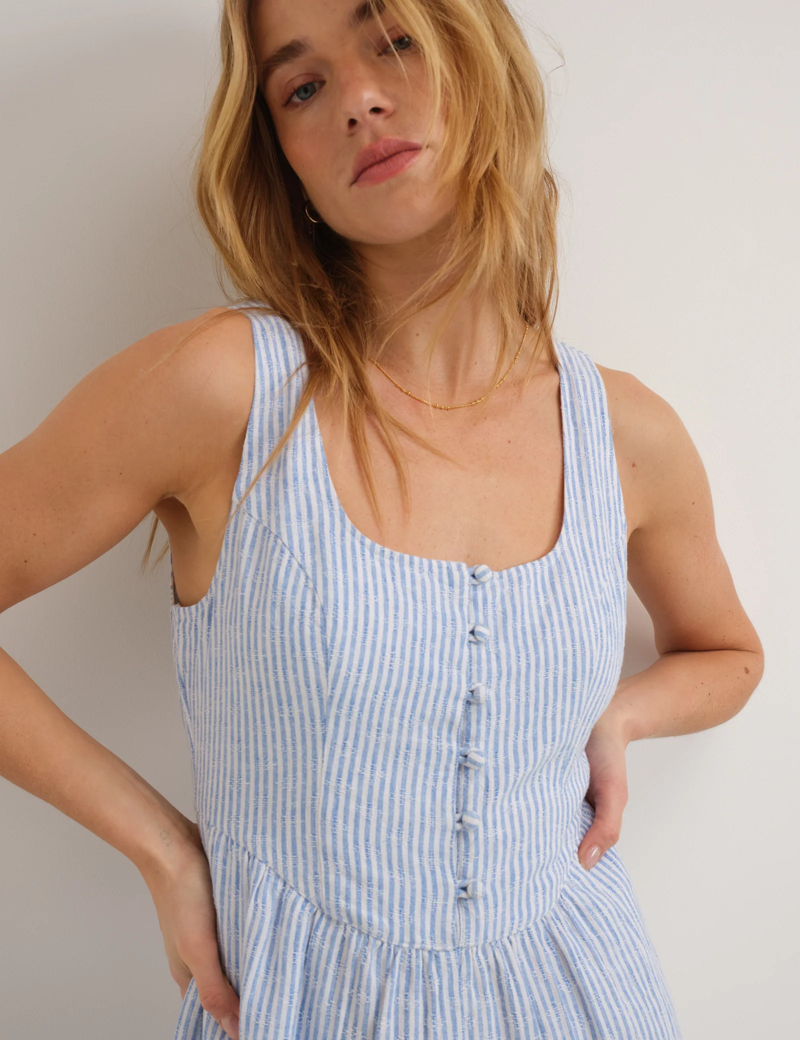 Blue Pinstripe Linen-Blend Cora Jumpsuit - Image 2