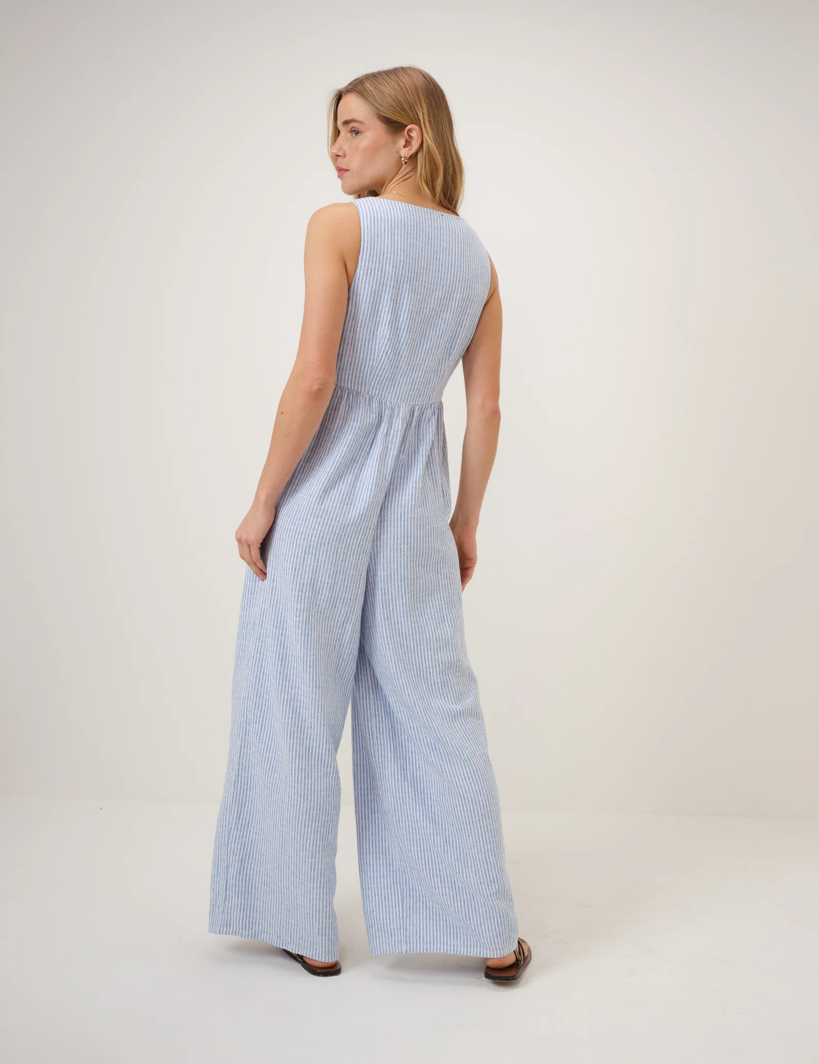 Blue Pinstripe Linen-Blend Cora Jumpsuit - Image 5