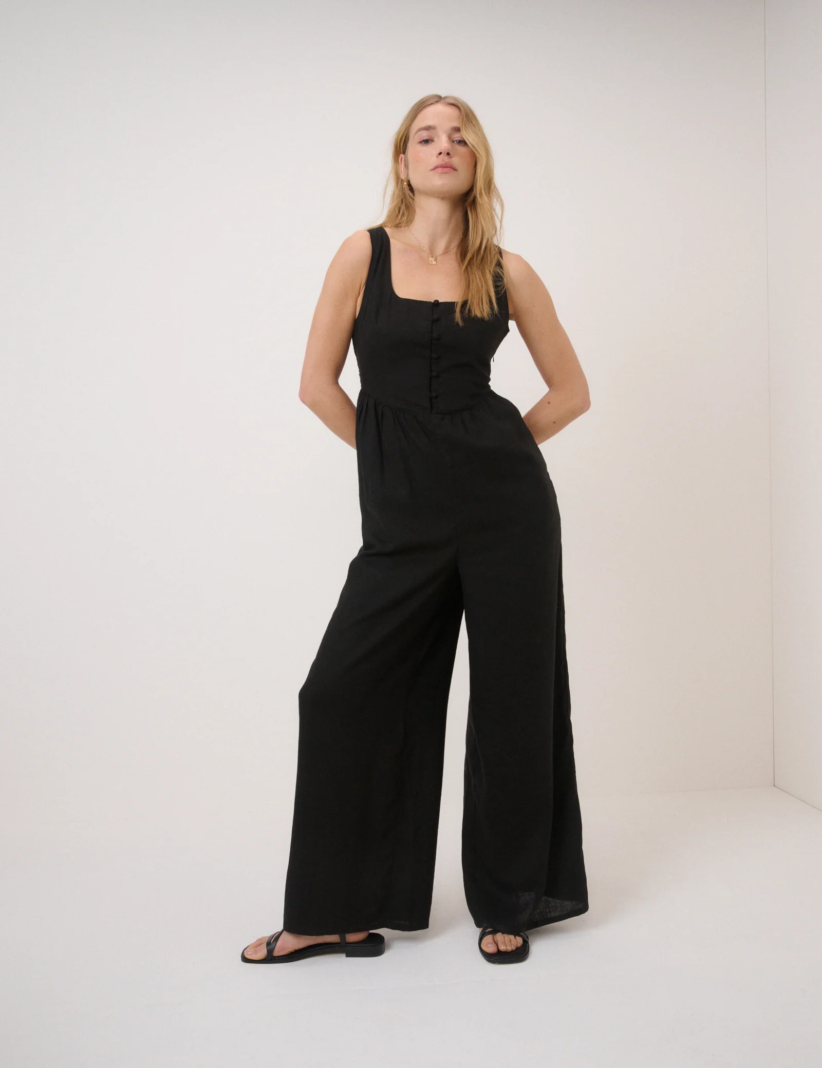 Black Linen-Blend Cora Jumpsuit - Image 3